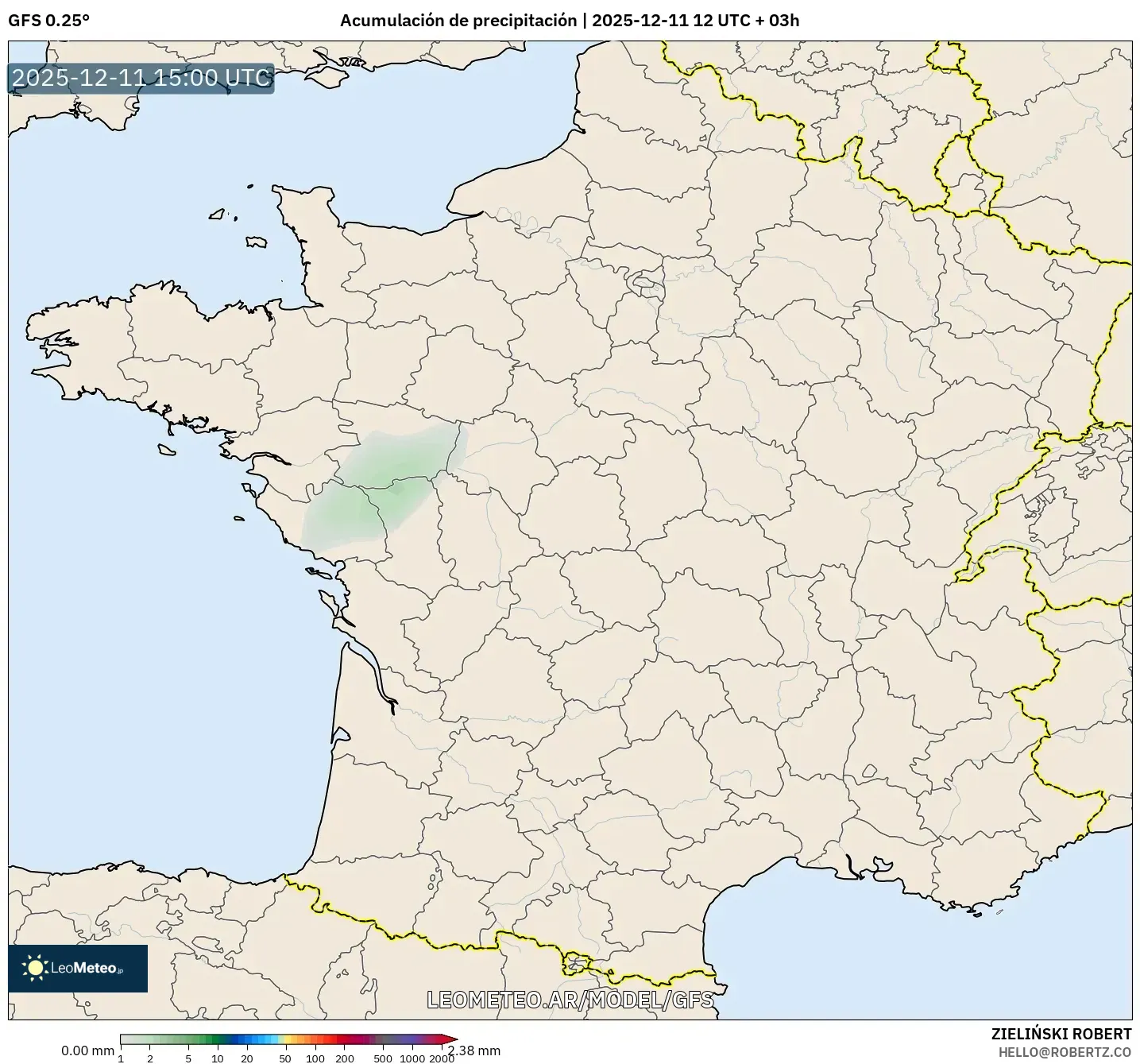 GFS model - Francia, Acumulación de precipitación