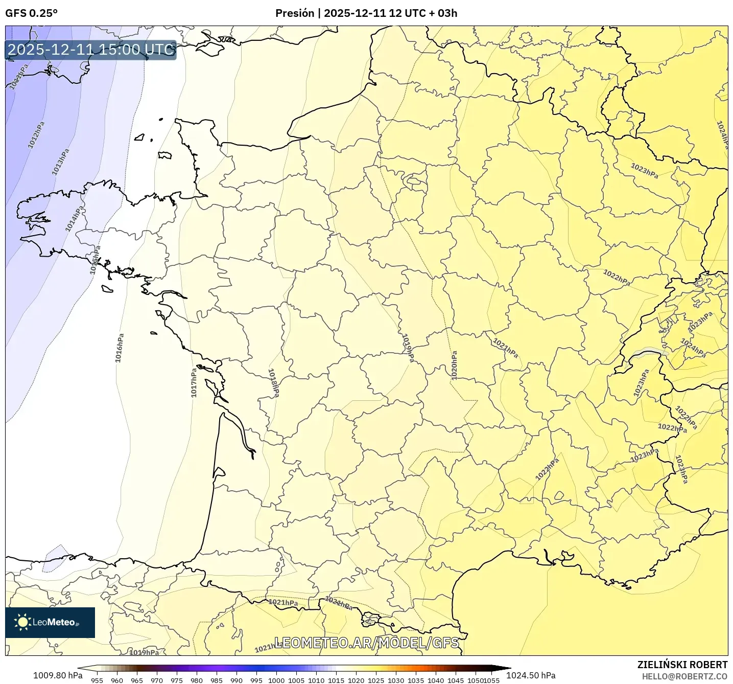 GFS model - Francia, Presión