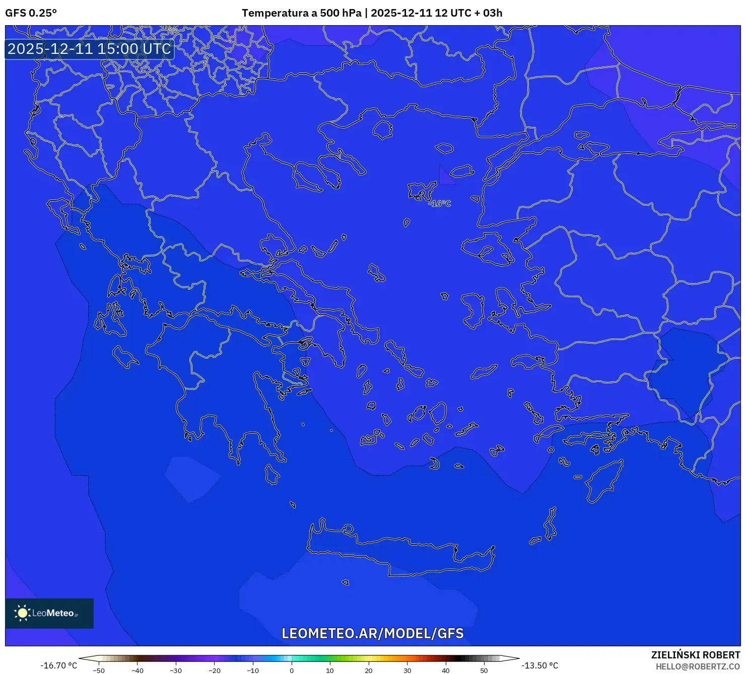 GFS model - Grecia, Temperatura a 500 hPa