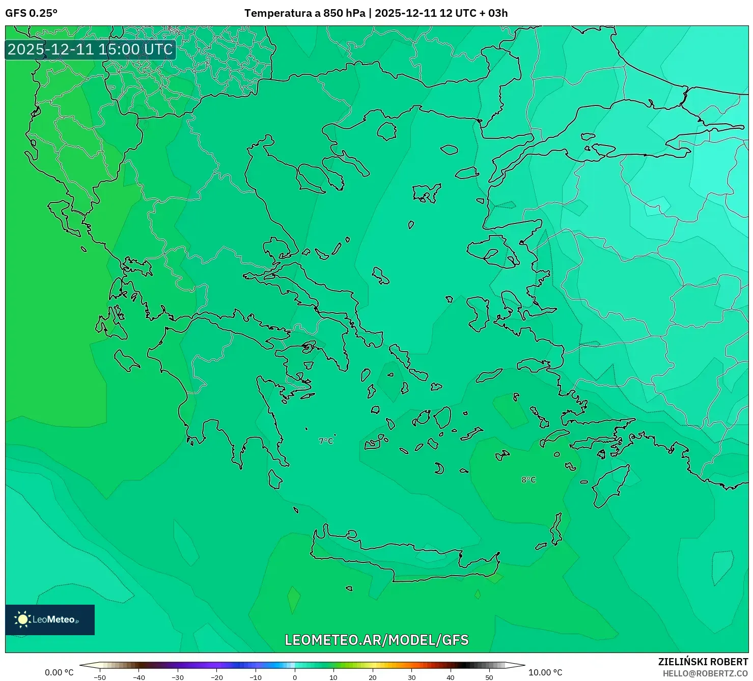 GFS model - Grecia, Temperatura a 850 hPa