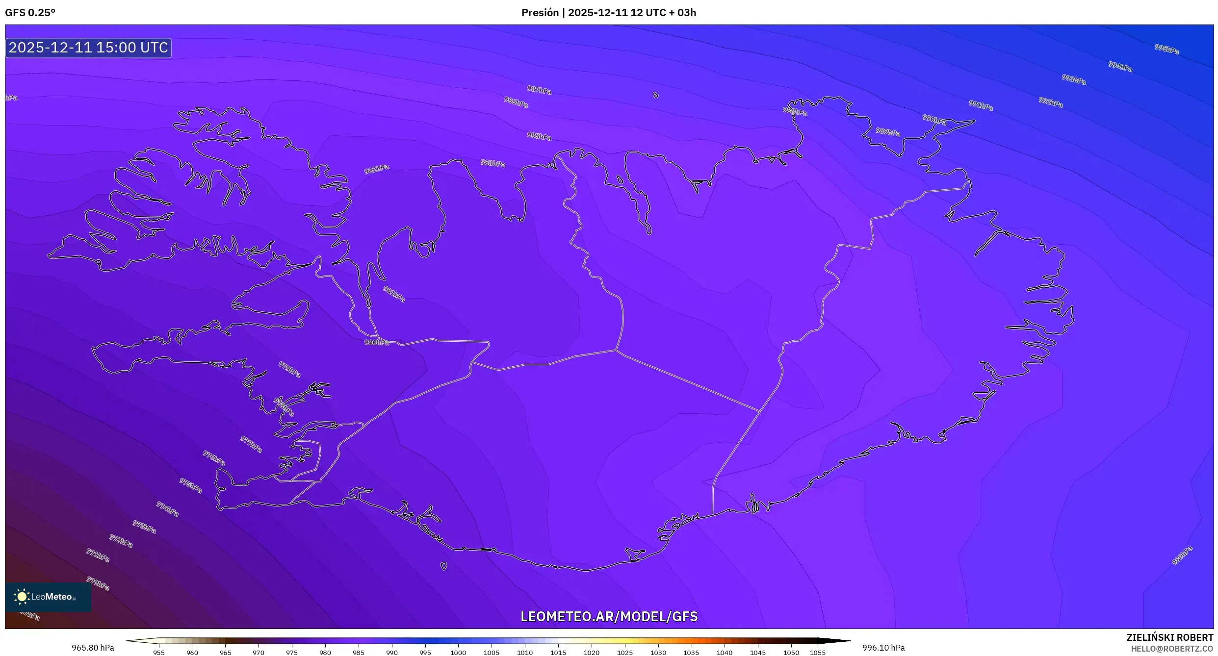 GFS model - Islandia, Presión