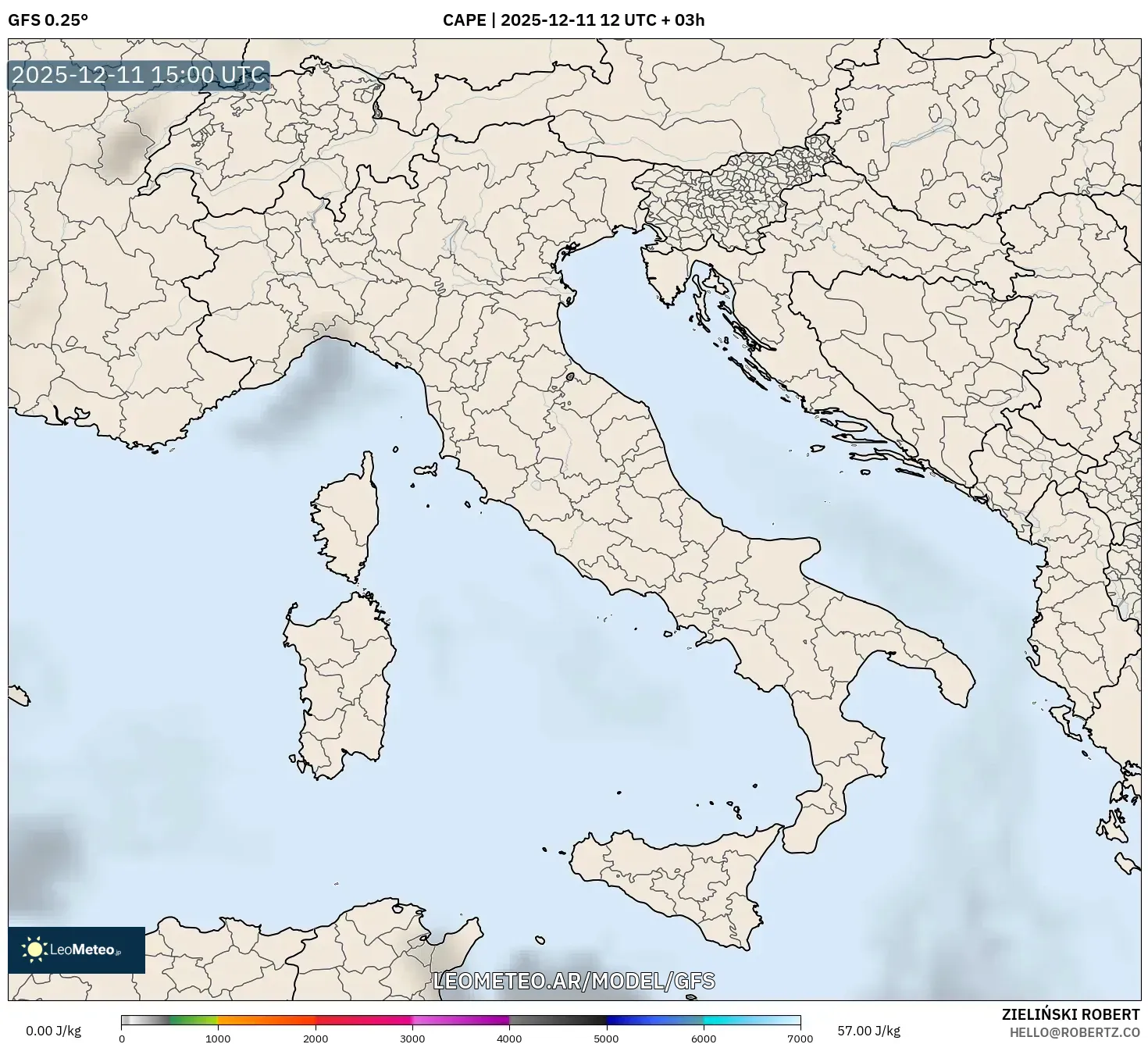 GFS model - Italia, CAPE