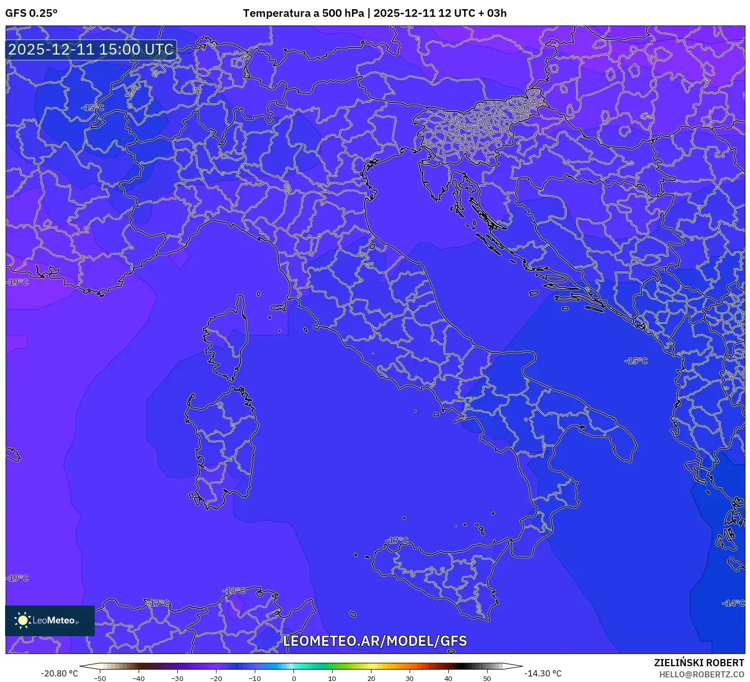 GFS model - Italia, Temperatura a 500 hPa