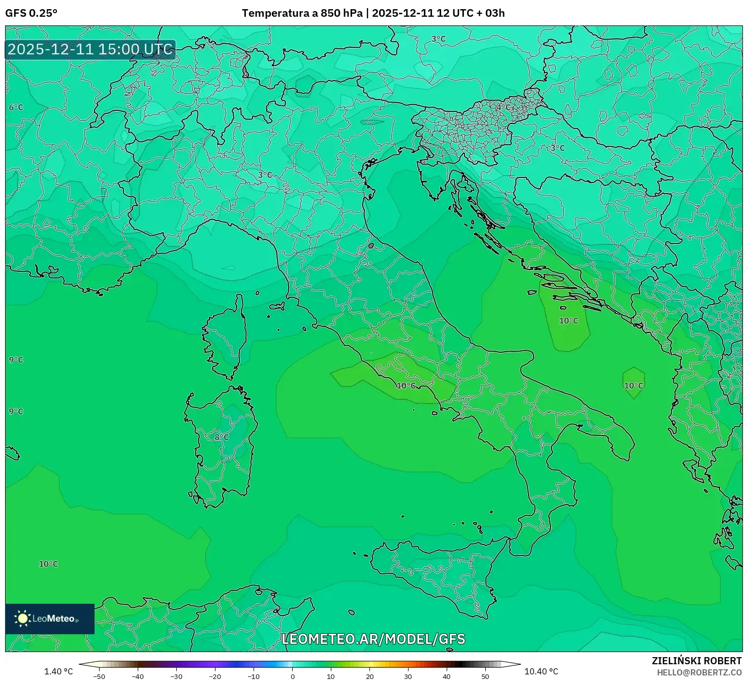 GFS model - Italia, Temperatura a 850 hPa
