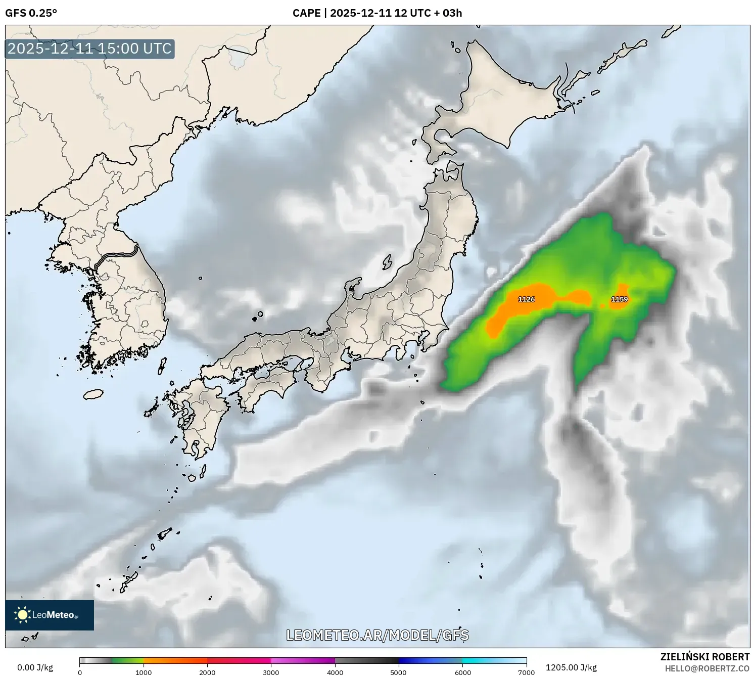 GFS model - Japón, CAPE