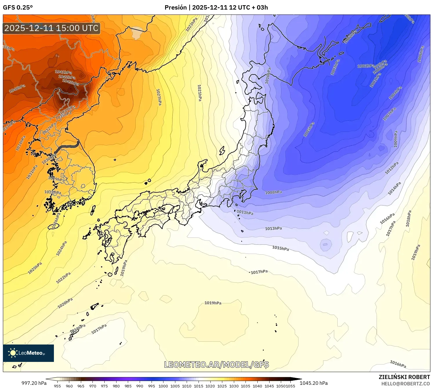 GFS model - Japón, Presión