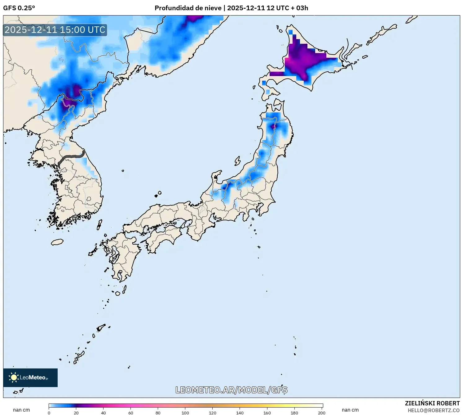 GFS model - Japón, Profundidad de nieve
