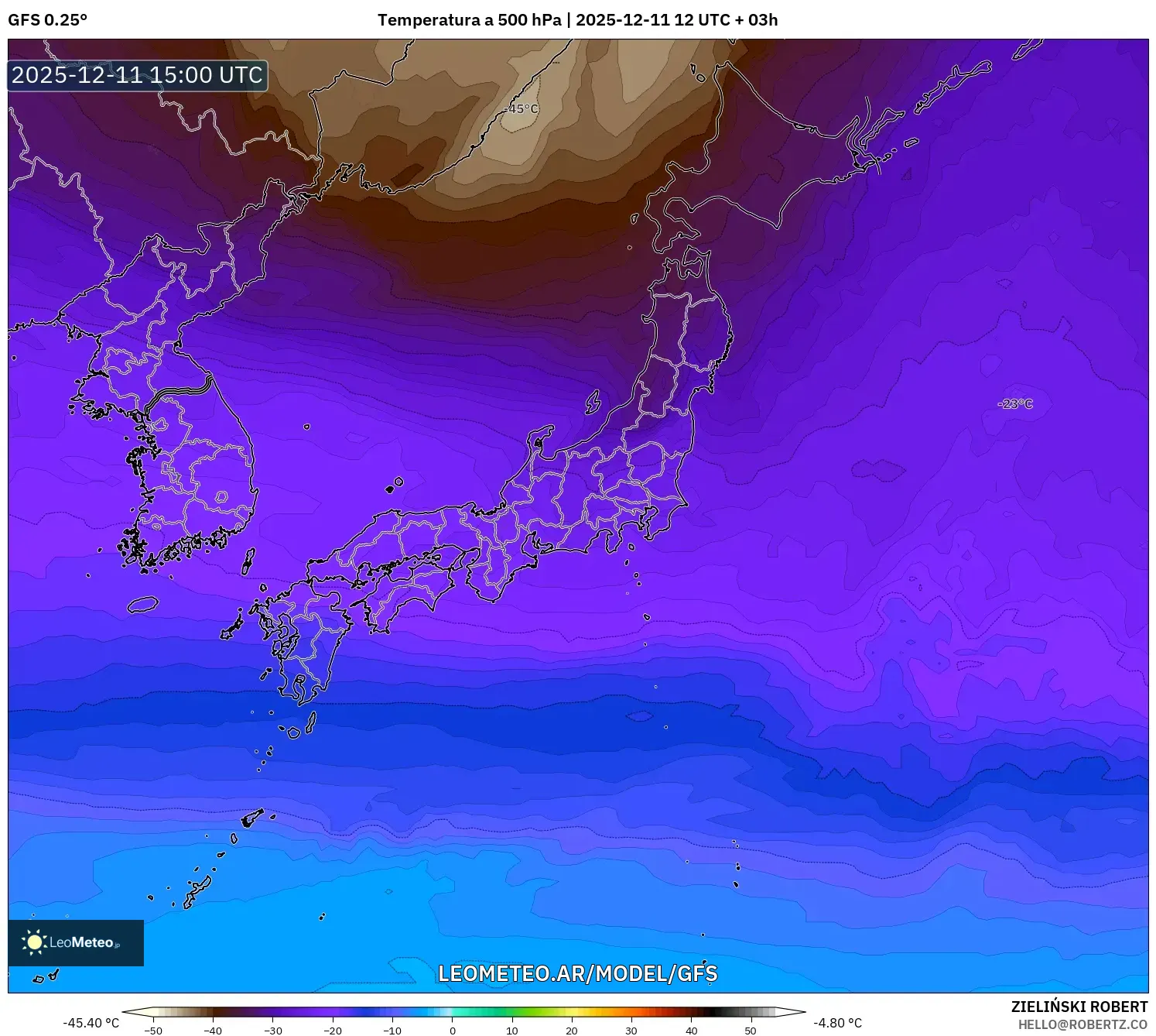 GFS model - Japón, Temperatura a 500 hPa
