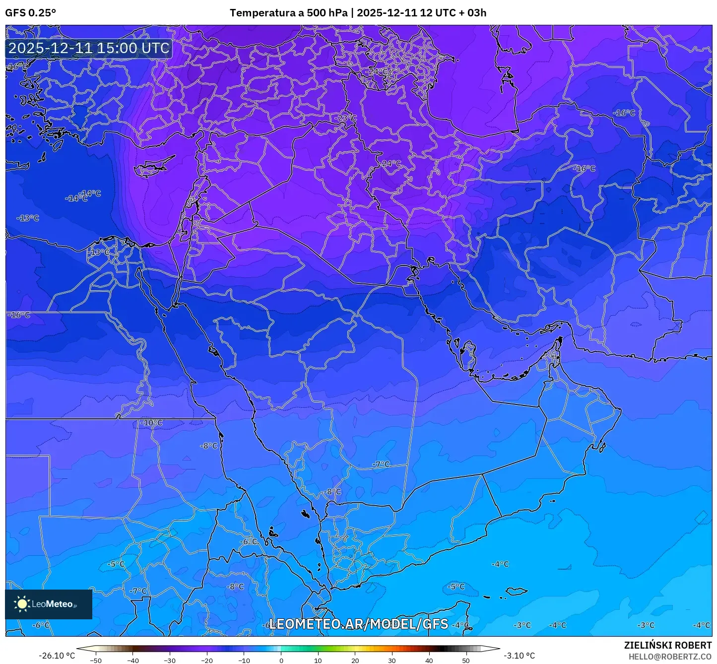 GFS model - Oriente Medio, Temperatura a 500 hPa