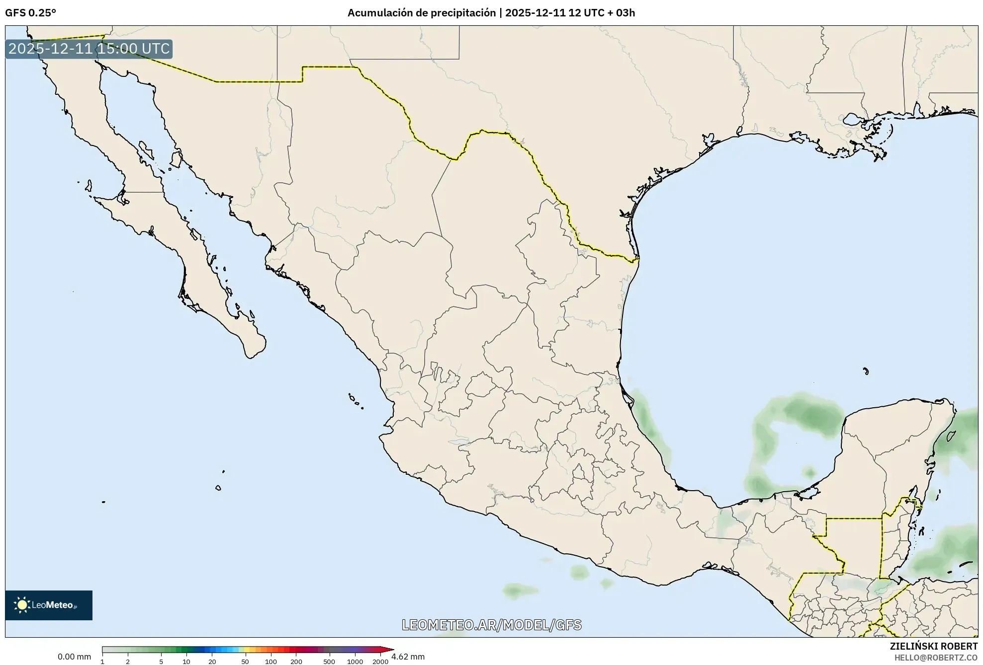 GFS model - México, Acumulación de precipitación