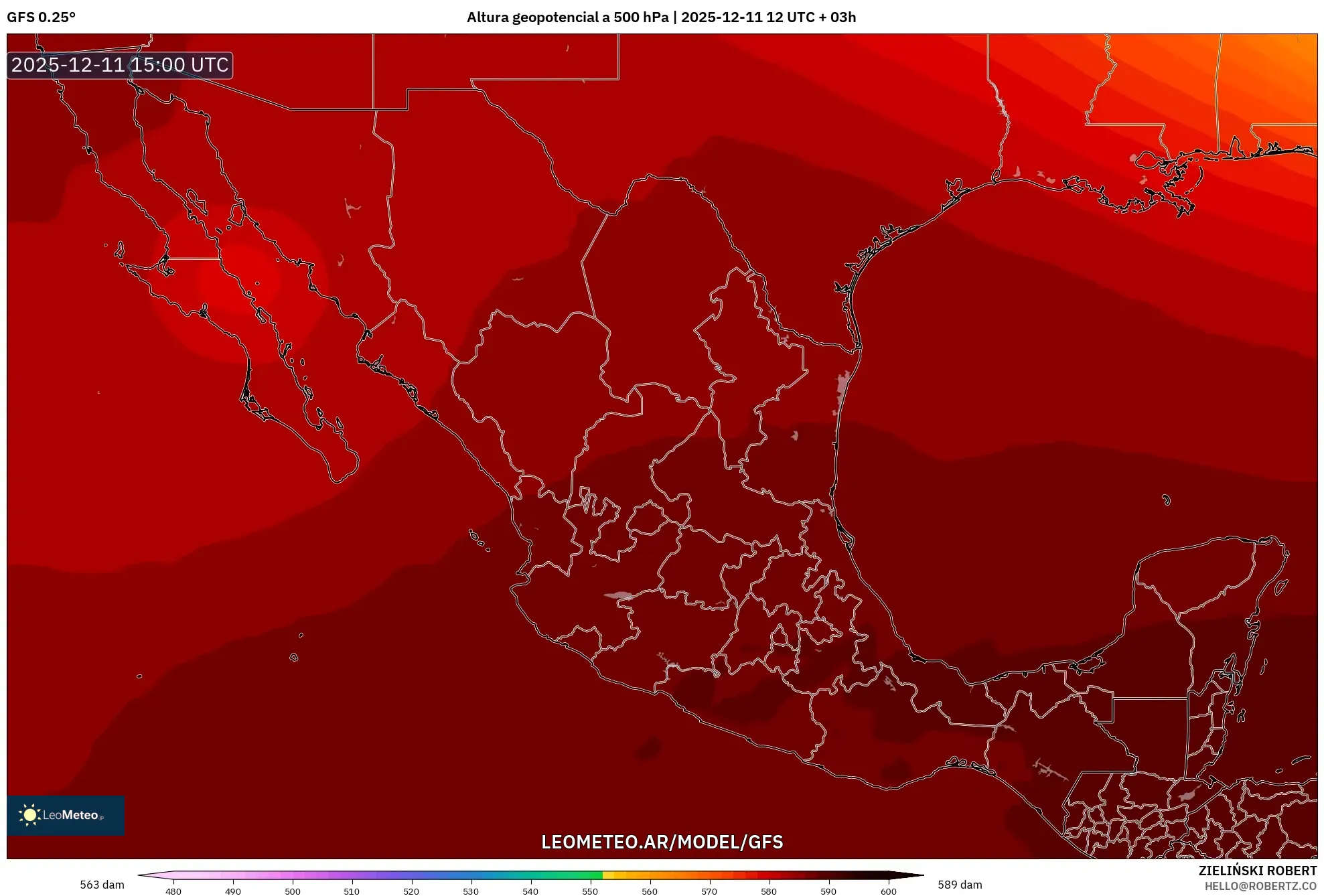 GFS model - México, Altura geopotencial a 500 hPa