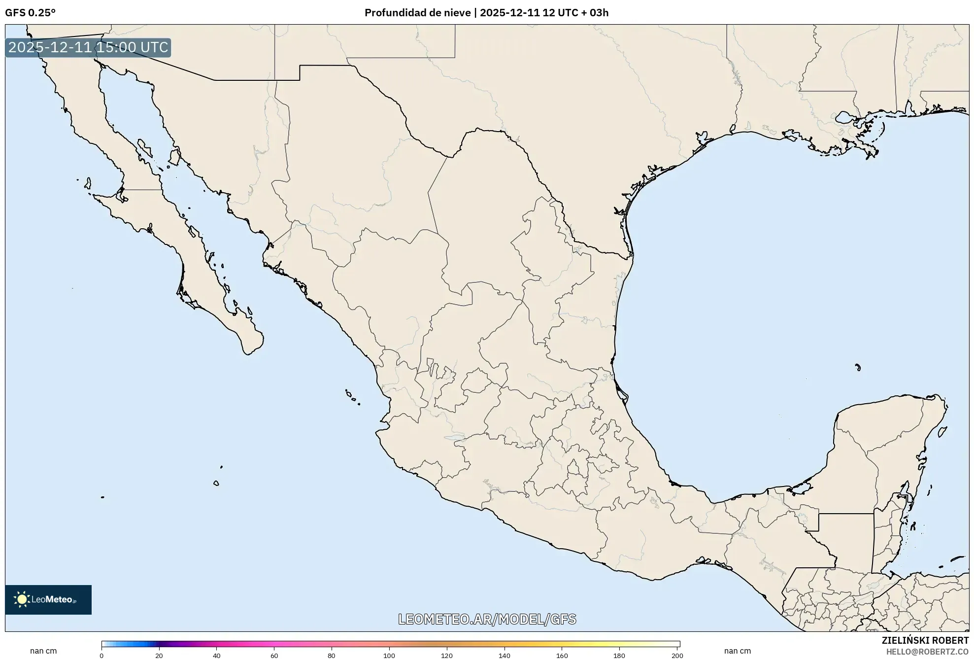 GFS model - México, Profundidad de nieve