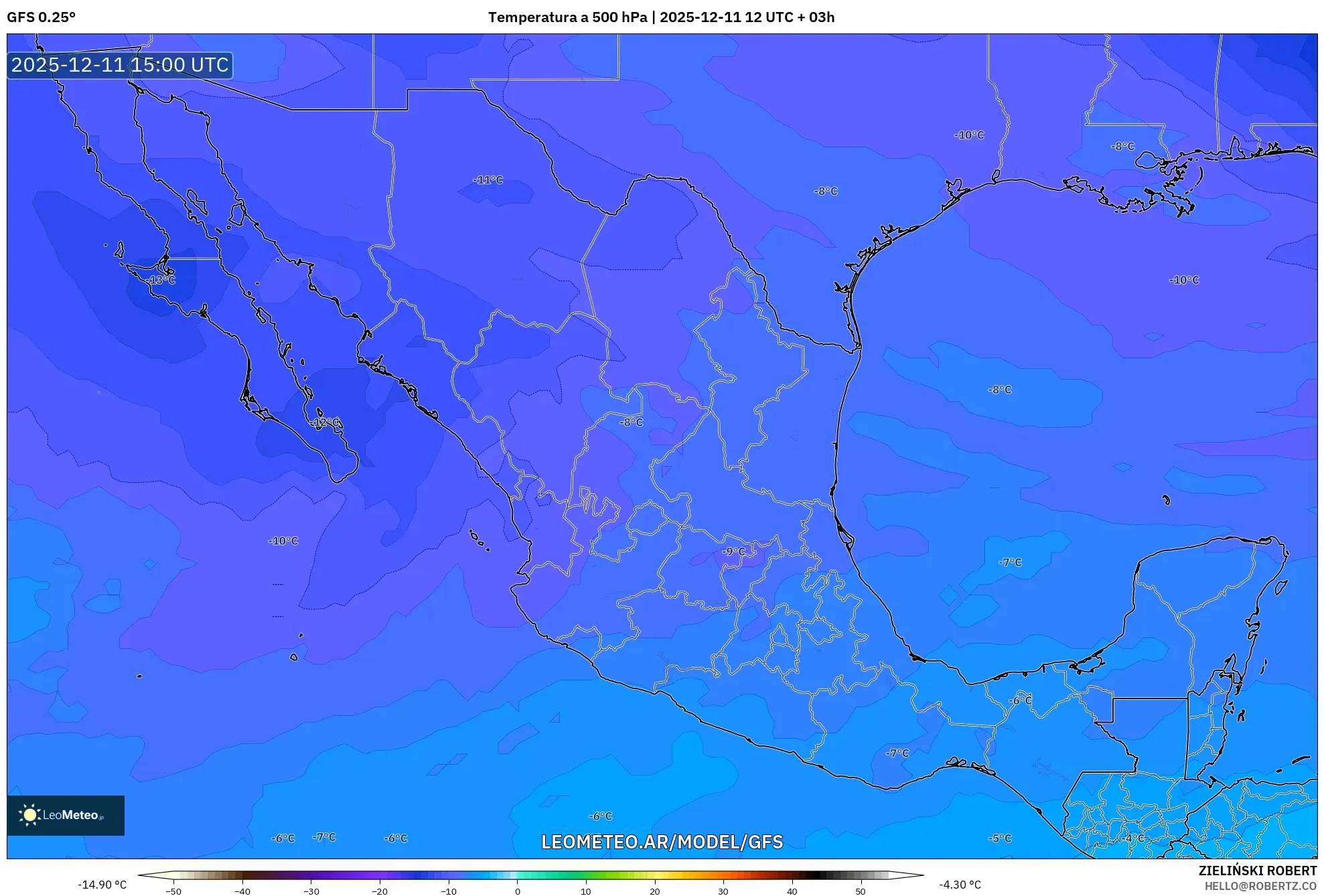 GFS model - México, Temperatura a 500 hPa