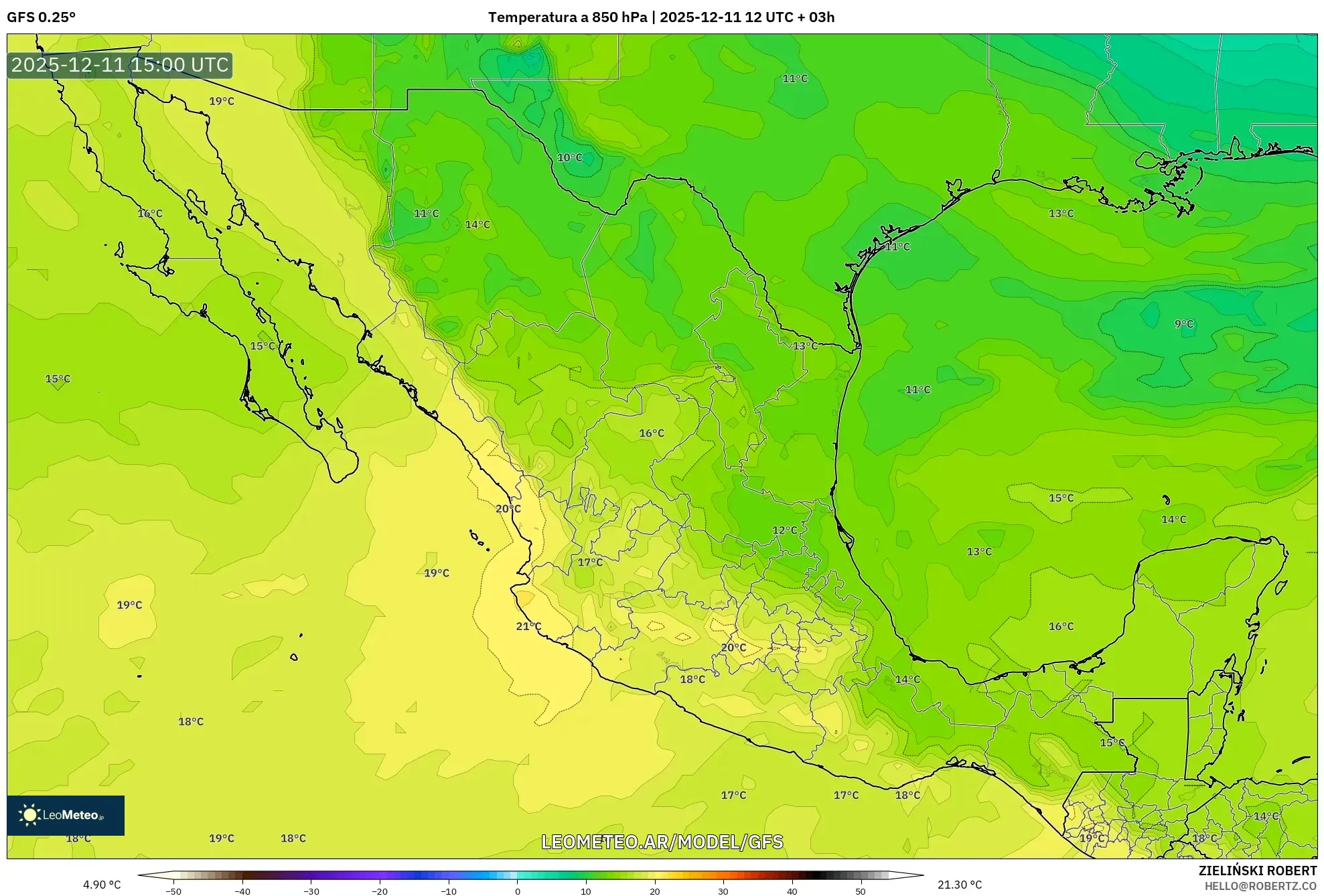 GFS model - México, Temperatura a 850 hPa