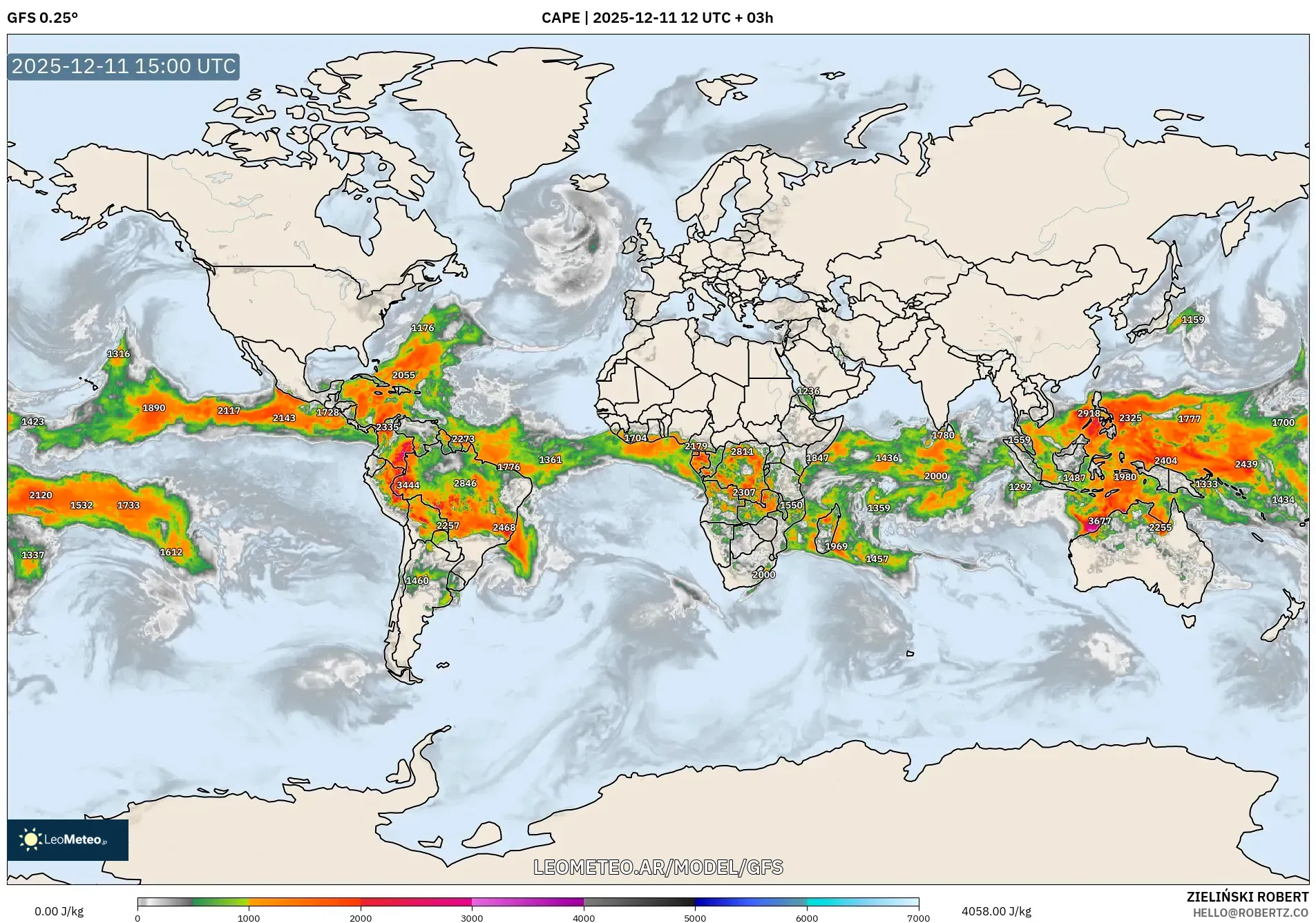 GFS model - Mundo, CAPE