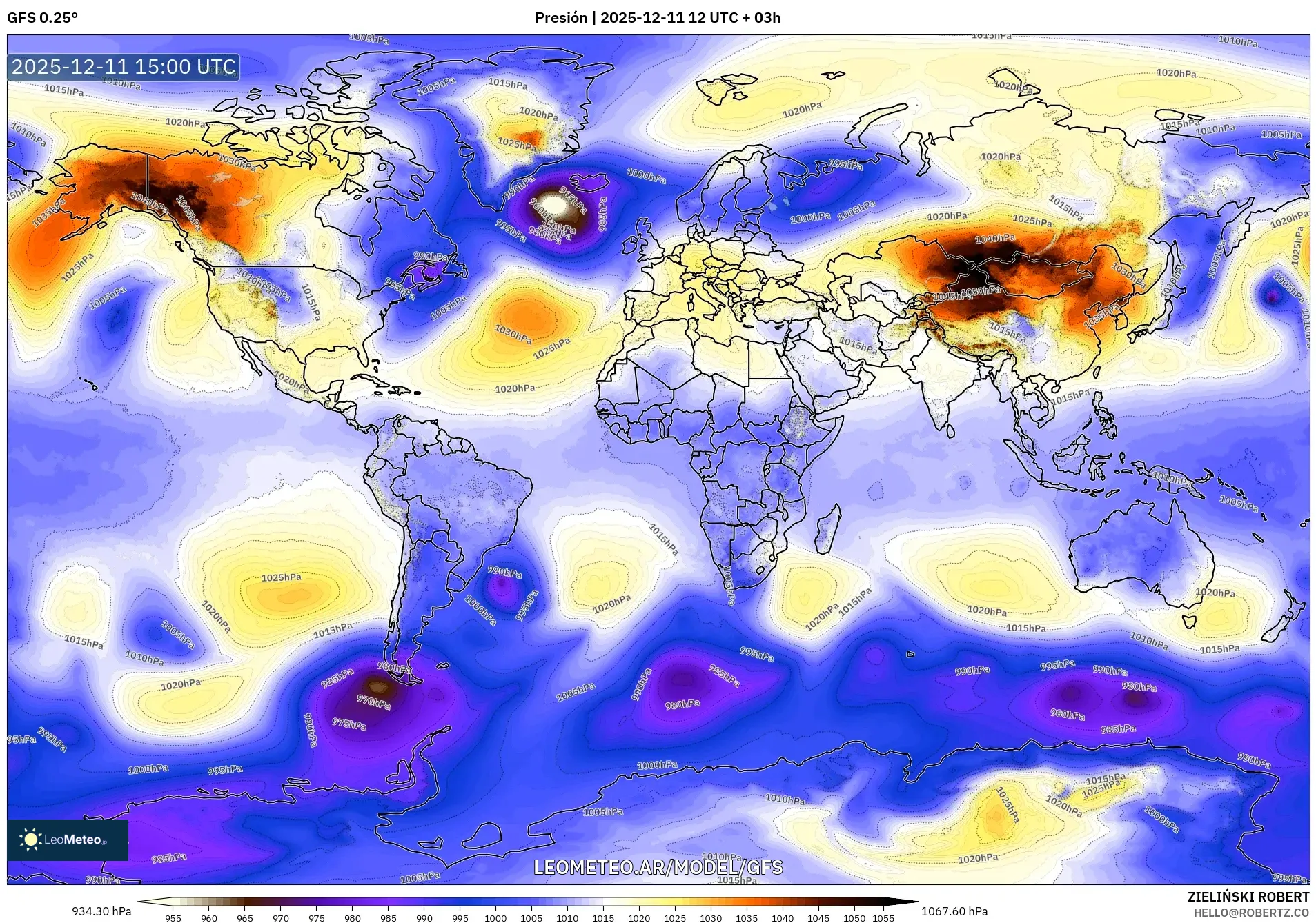 GFS model - Mundo, Presión