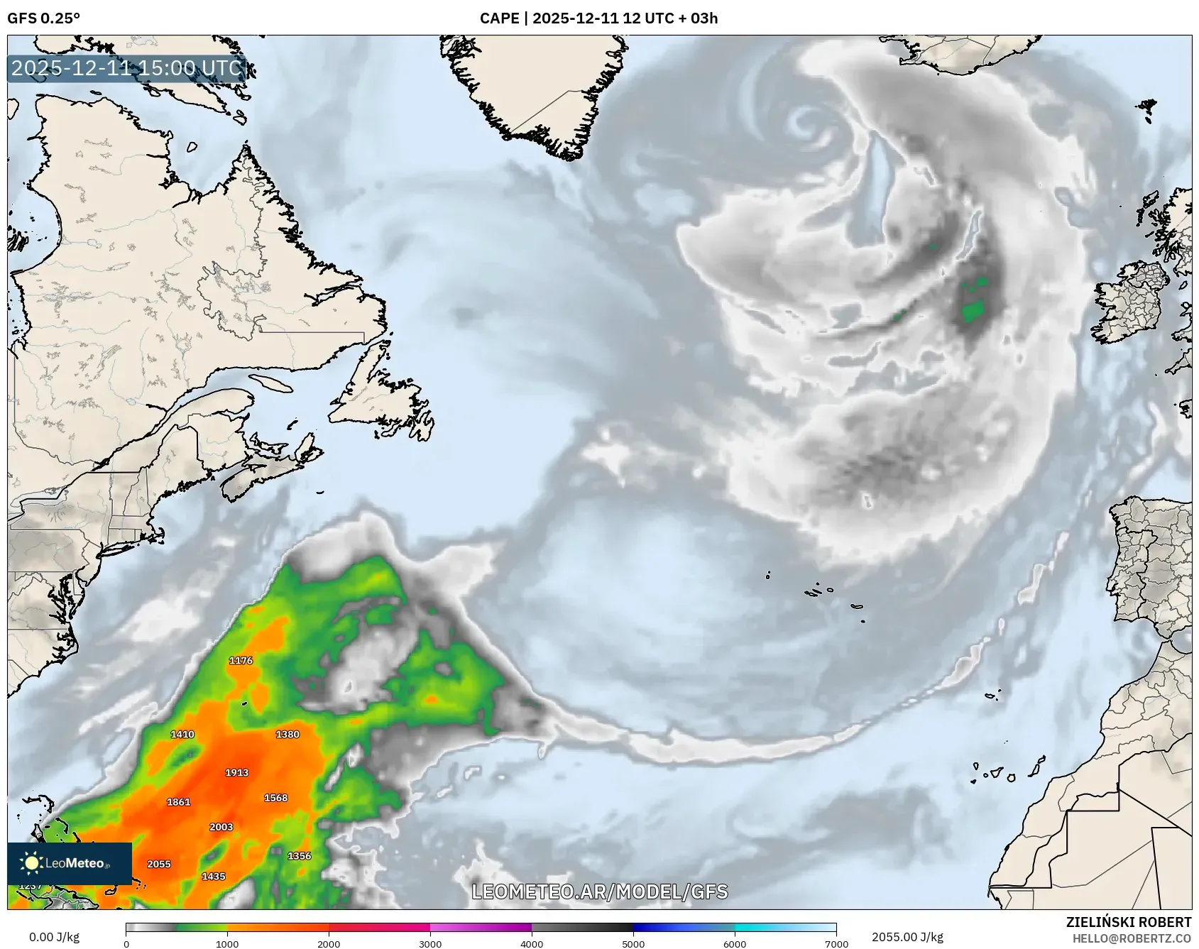 GFS model - Norte Atlántico, CAPE