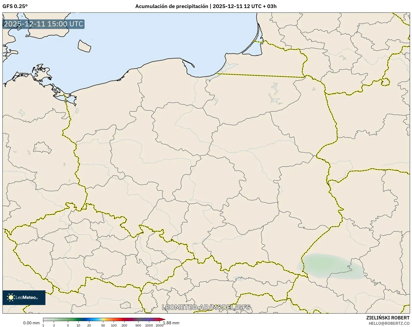 GFS model - Polonia, Acumulación de precipitación