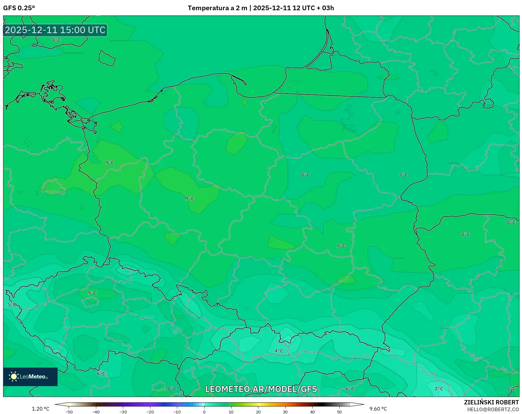 GFS model - Polonia, Temperatura a 2 m