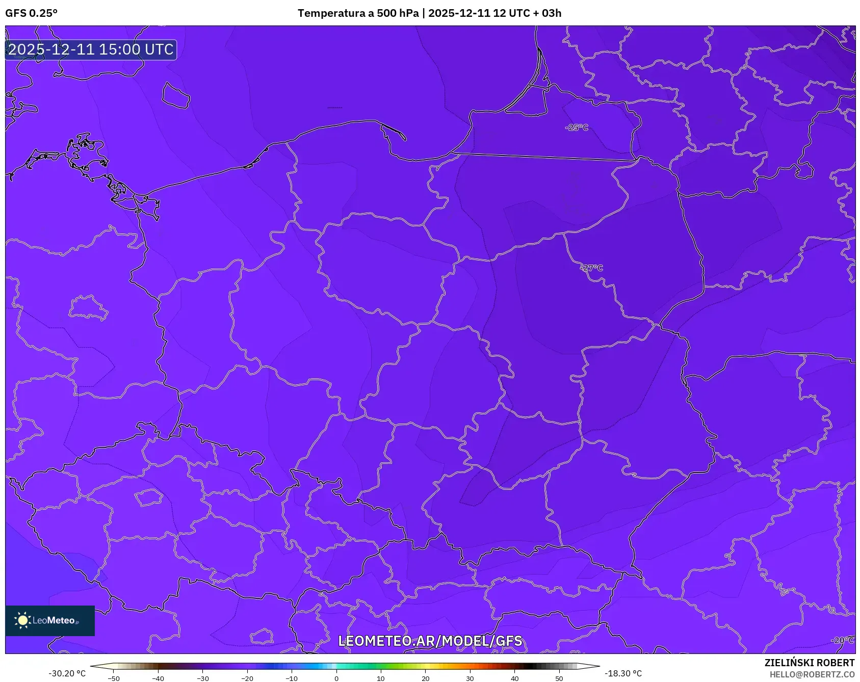 GFS model - Polonia, Temperatura a 500 hPa