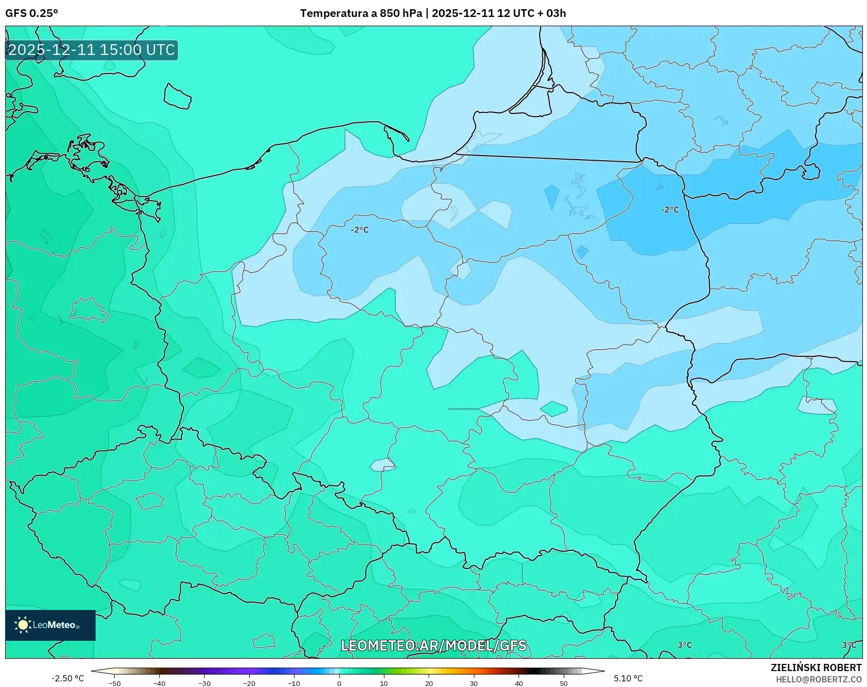 GFS model - Polonia, Temperatura a 850 hPa