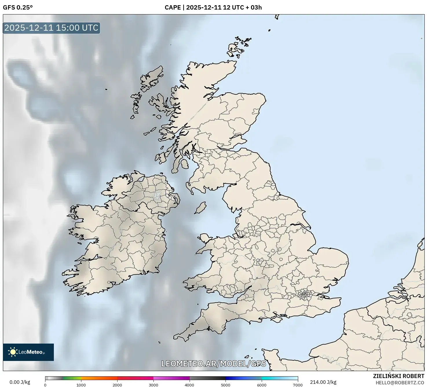 GFS model - Reino Unido, CAPE