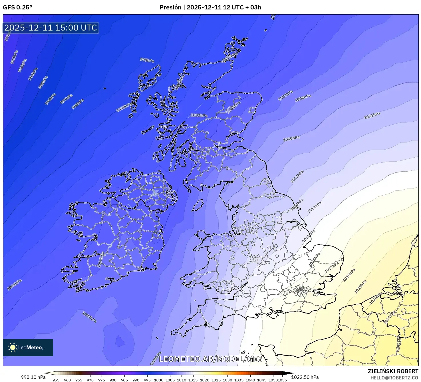 GFS model - Reino Unido, Presión