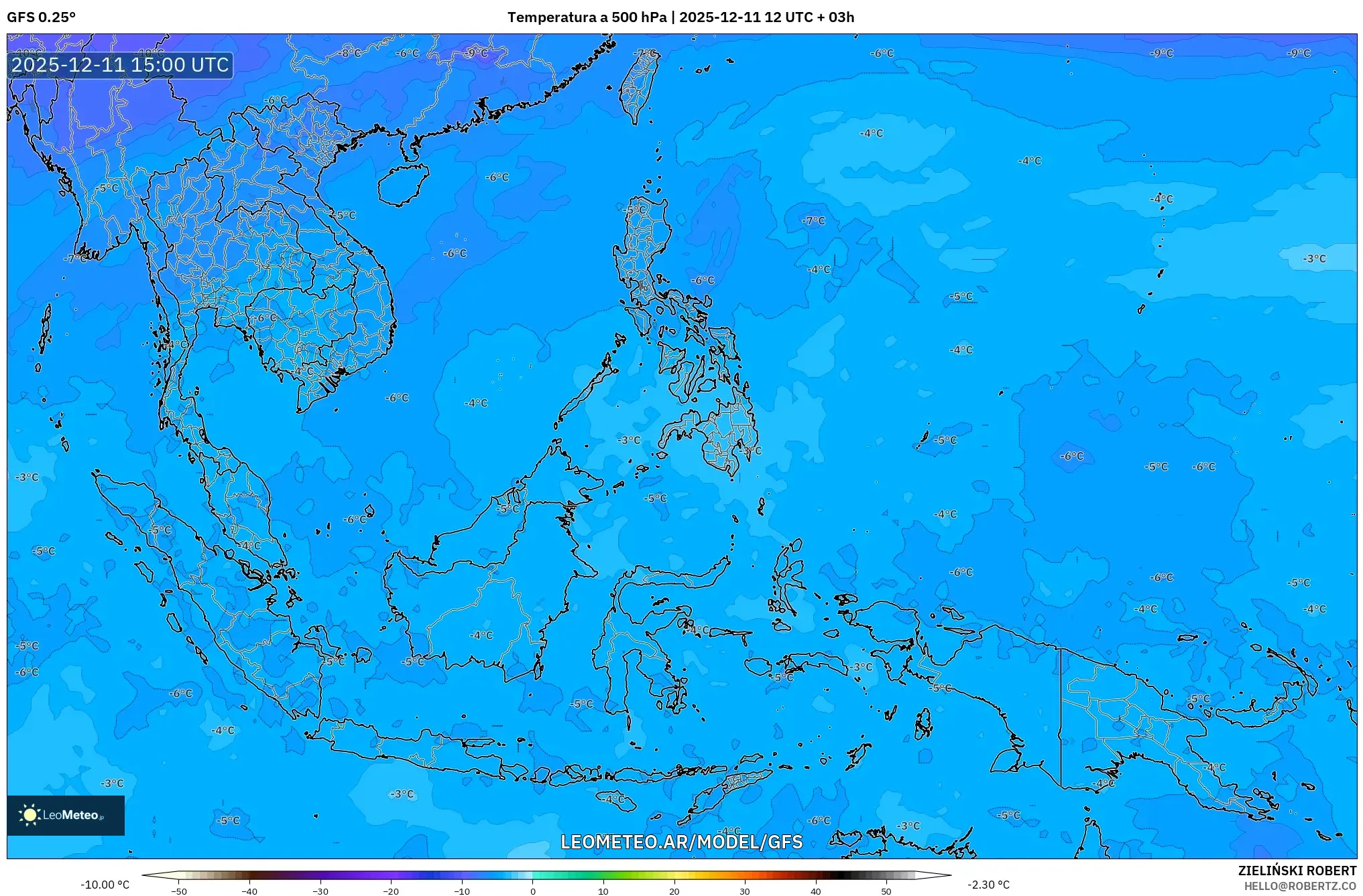 GFS model - Sudeste Asiático, Temperatura a 500 hPa
