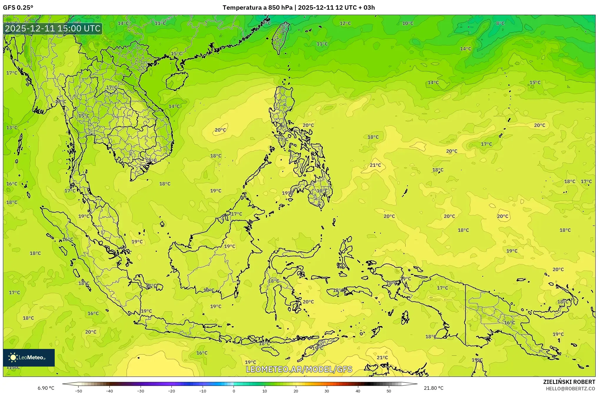 GFS model - Sudeste Asiático, Temperatura a 850 hPa