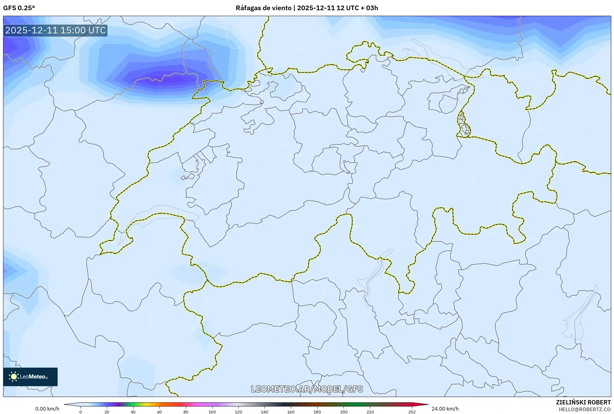 GFS model - Suiza, Ráfagas de viento