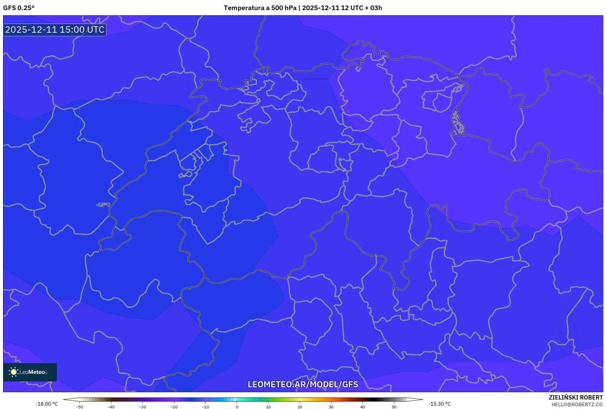 GFS model - Suiza, Temperatura a 500 hPa