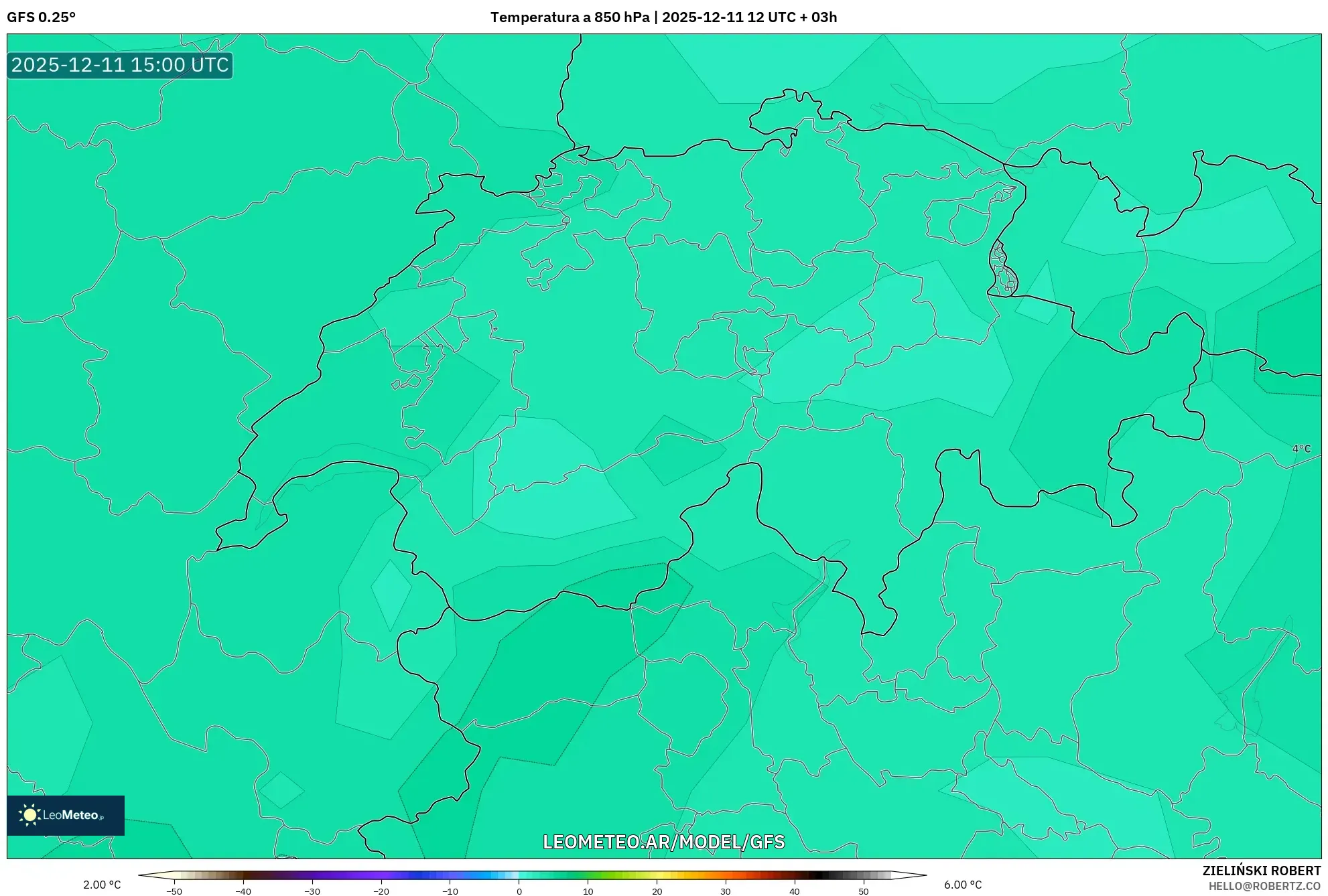 GFS model - Suiza, Temperatura a 850 hPa