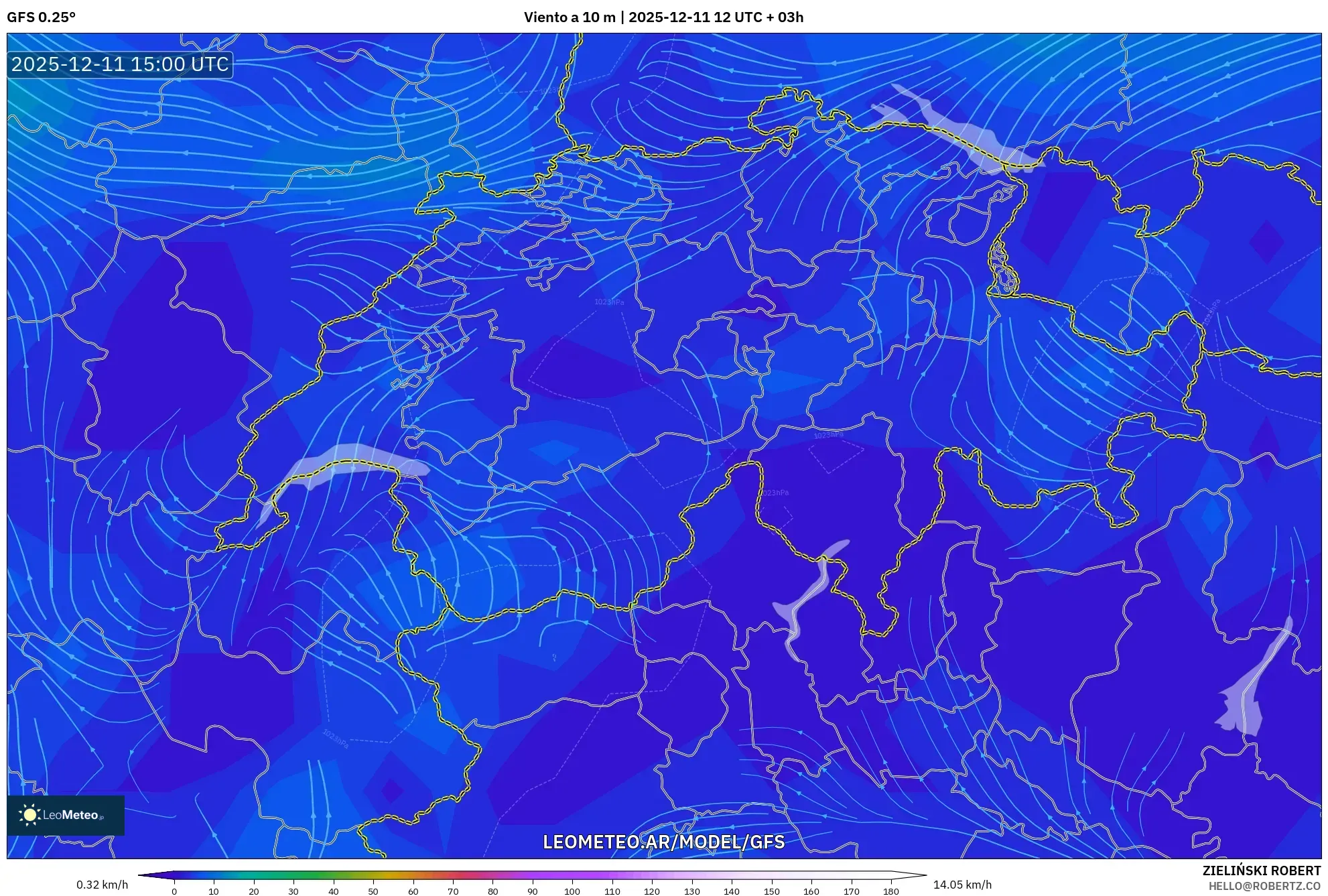 GFS model - Suiza, Viento a 10 m