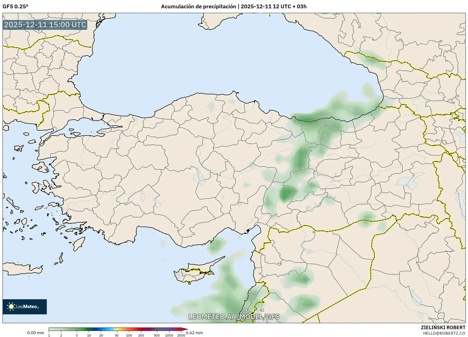 GFS model - Turquía, Acumulación de precipitación