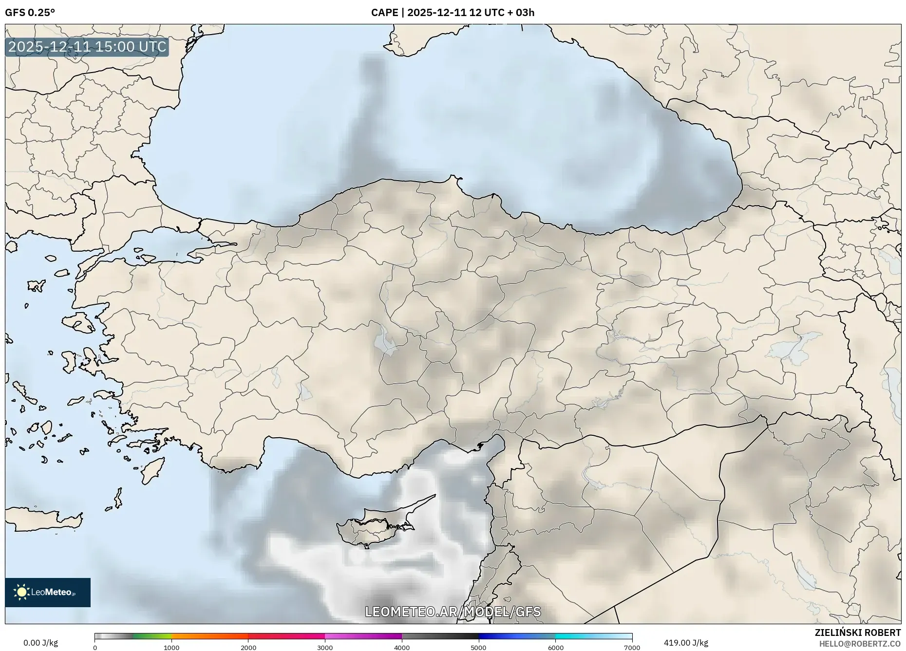 GFS model - Turquía, CAPE