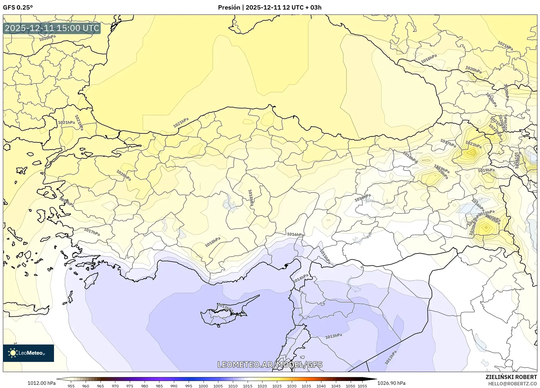 GFS model - Turquía, Presión