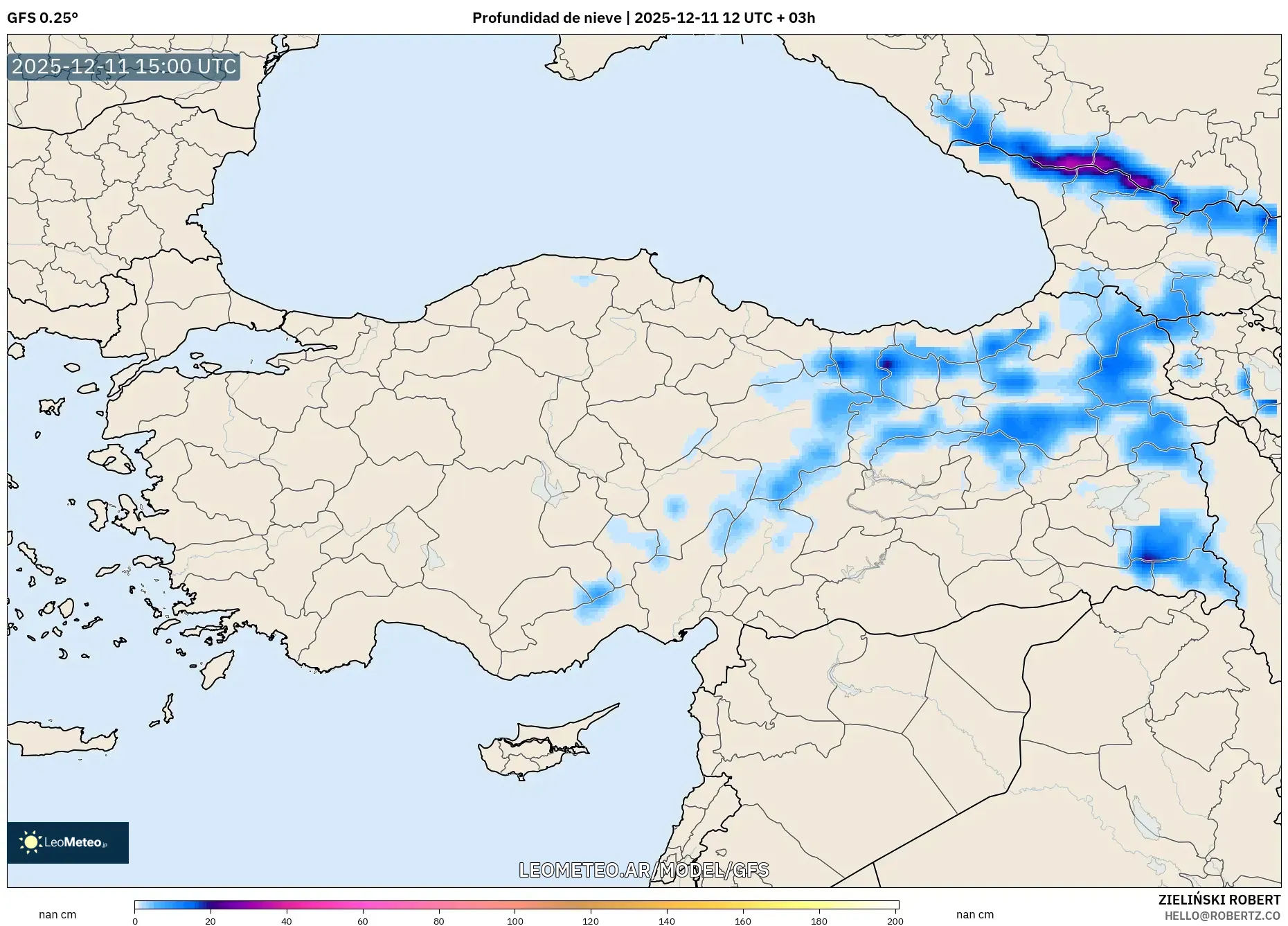 GFS model - Turquía, Profundidad de nieve