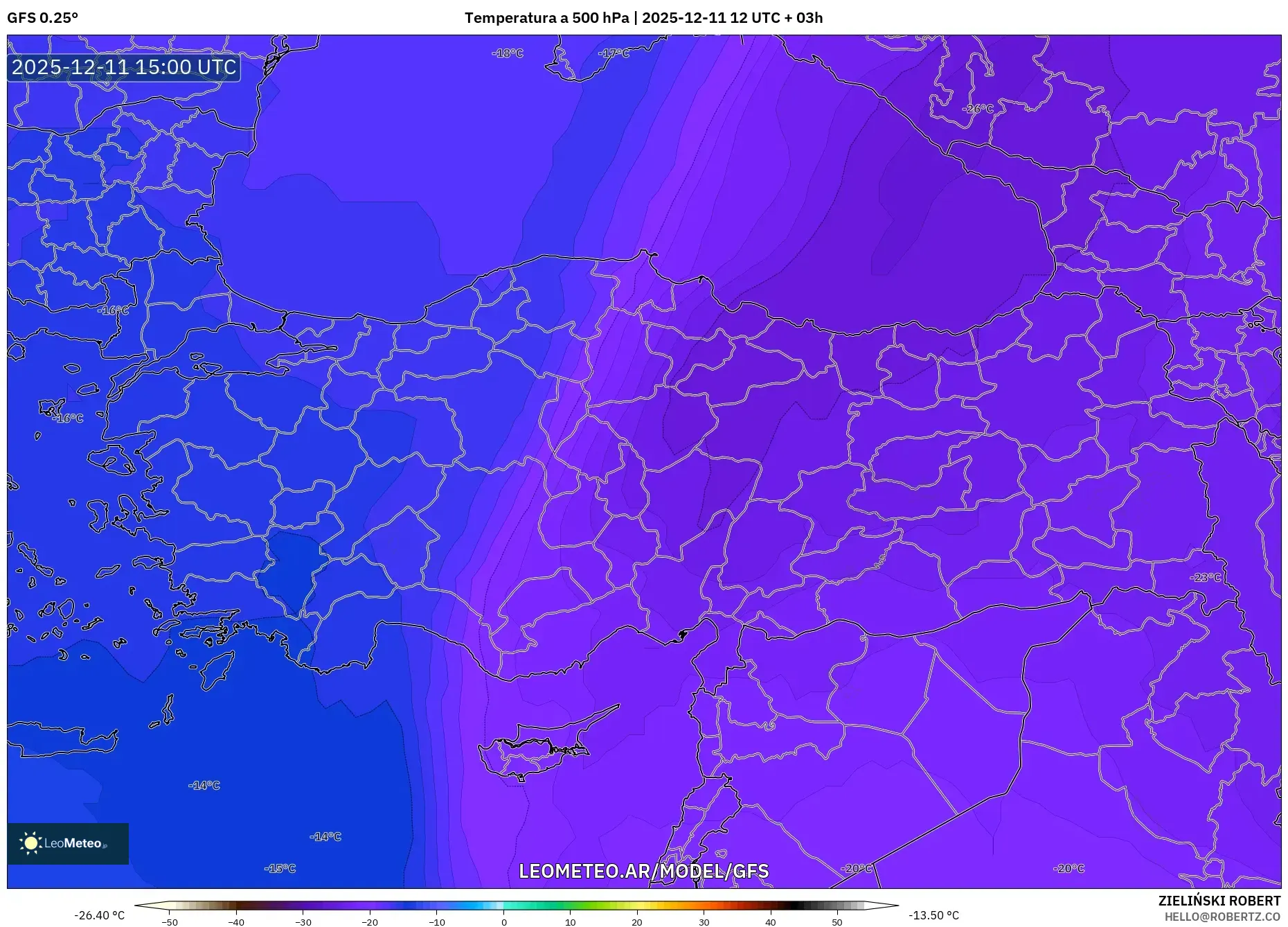 GFS model - Turquía, Temperatura a 500 hPa