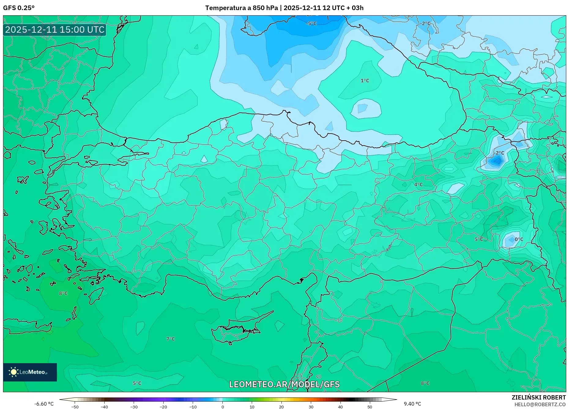 GFS model - Turquía, Temperatura a 850 hPa