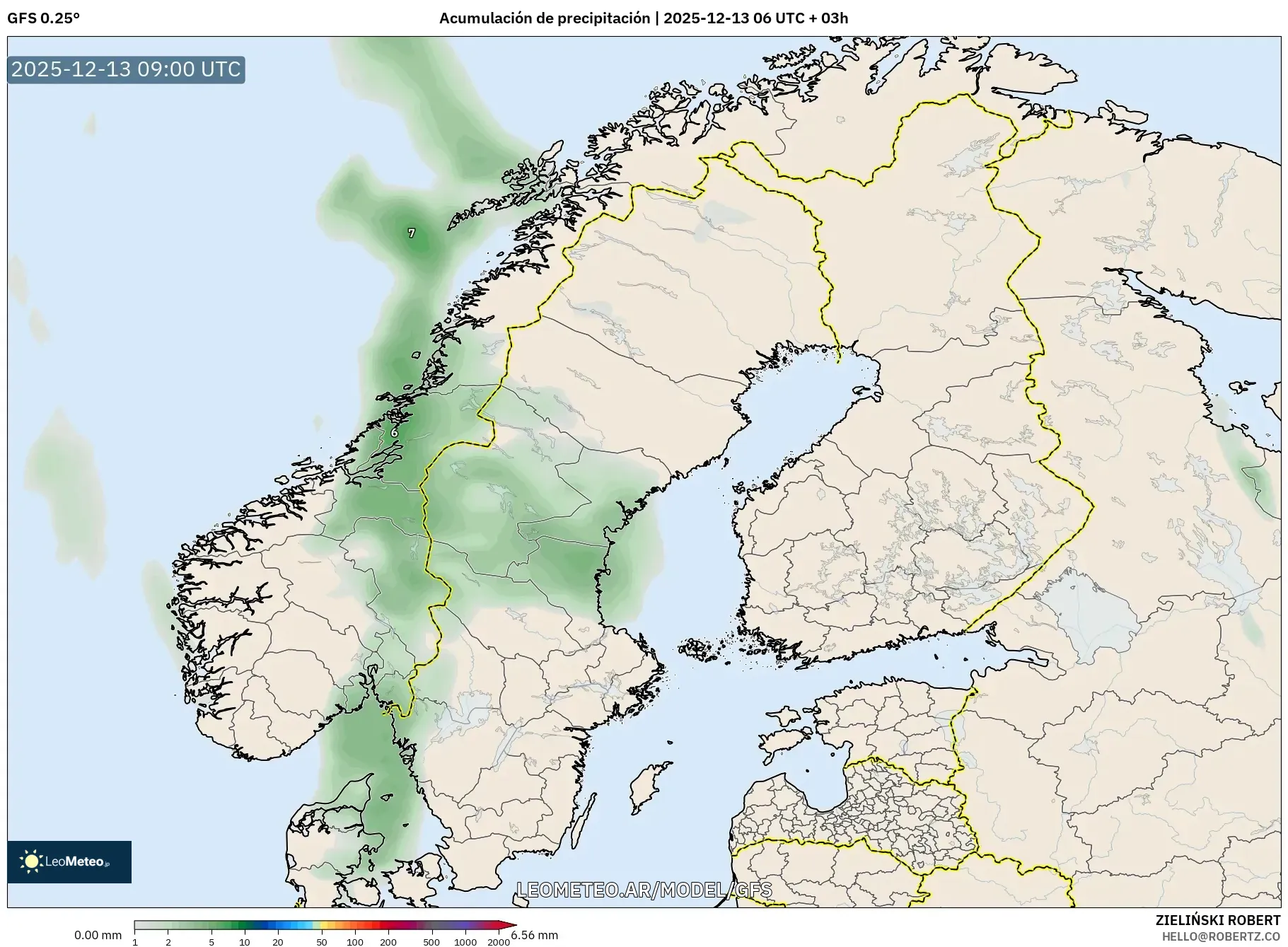 GFS model - Escandinavia, Acumulación de precipitación