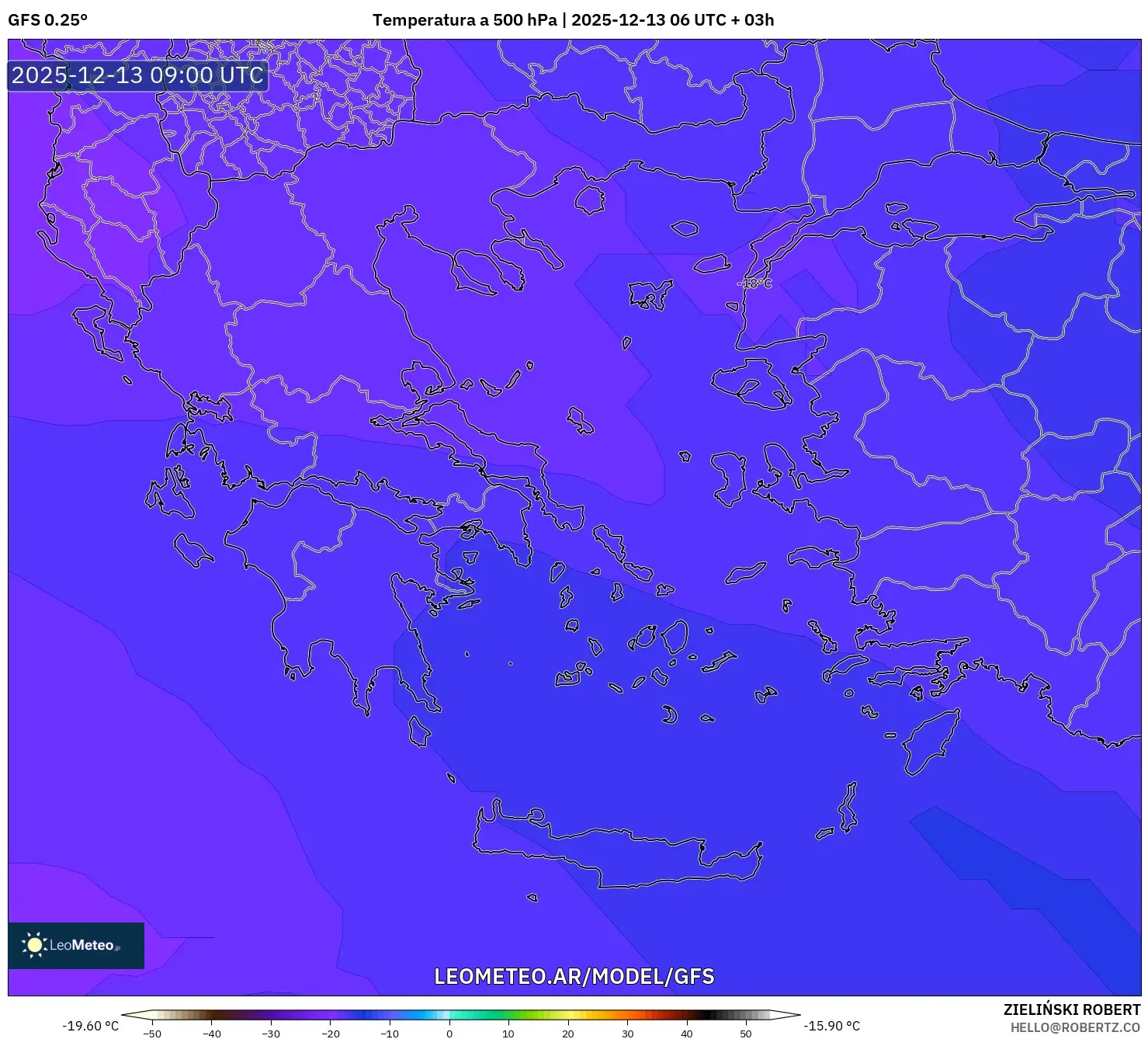 GFS model - Grecia, Temperatura a 500 hPa