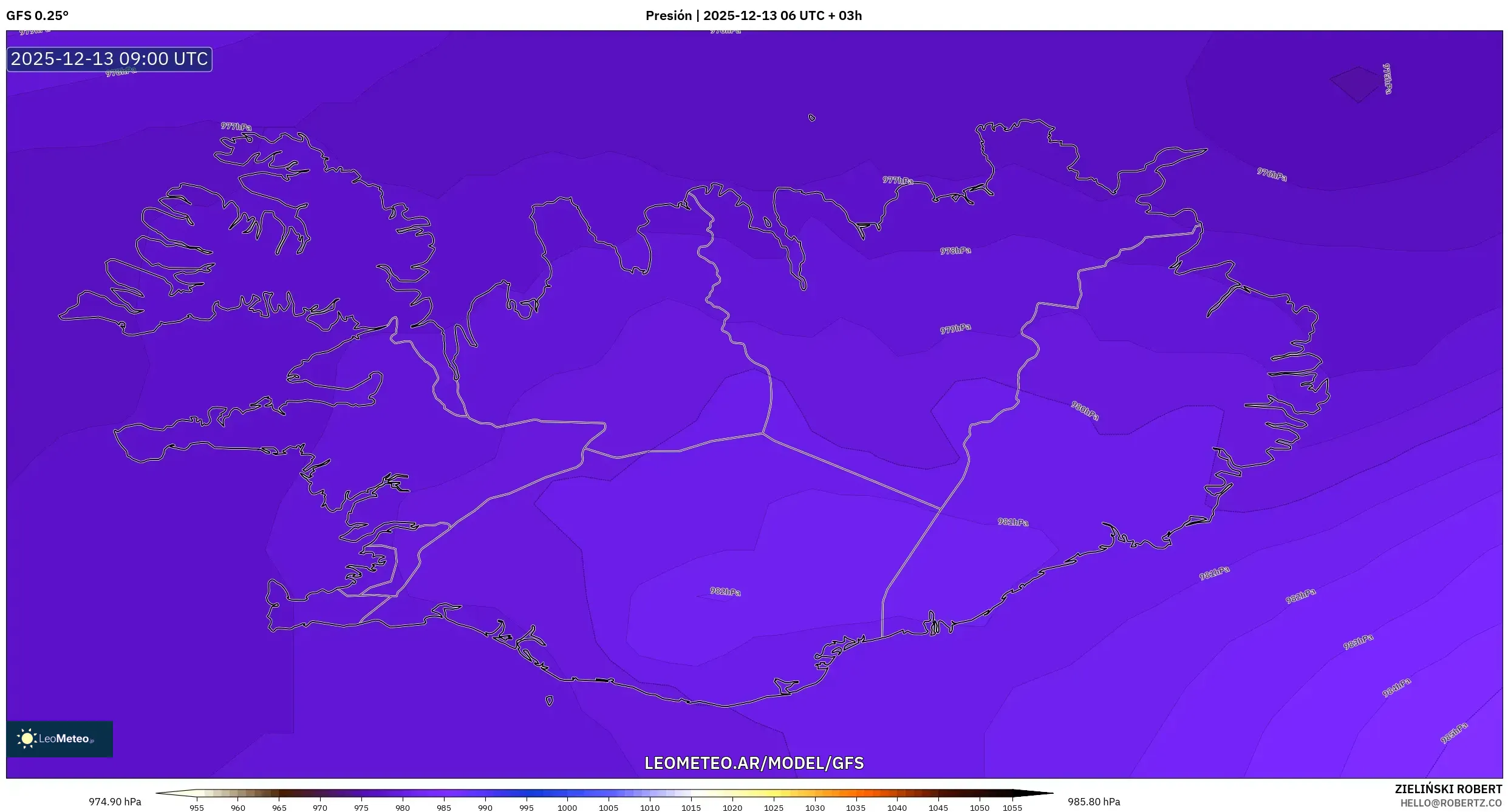 GFS model - Islandia, Presión