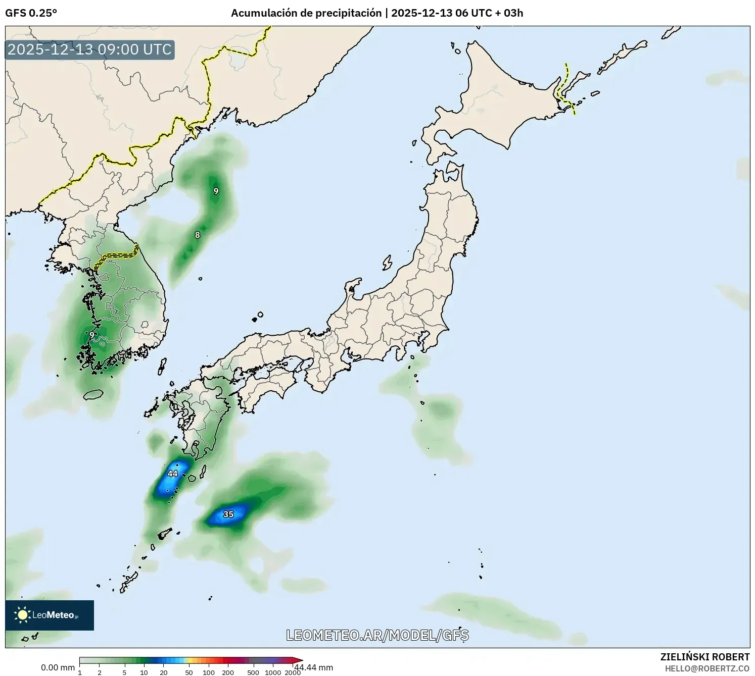 GFS model - Japón, Acumulación de precipitación