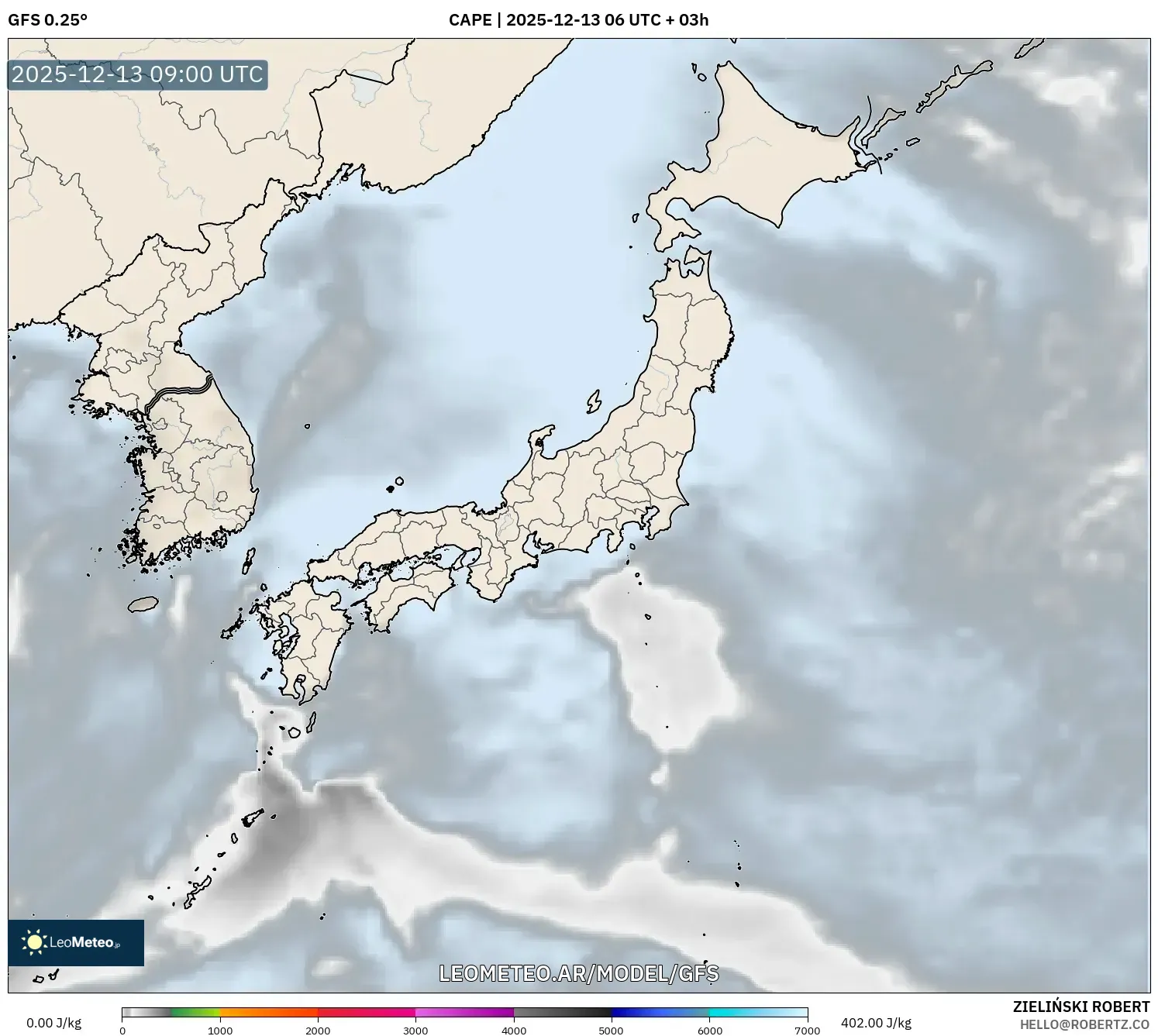 GFS model - Japón, CAPE