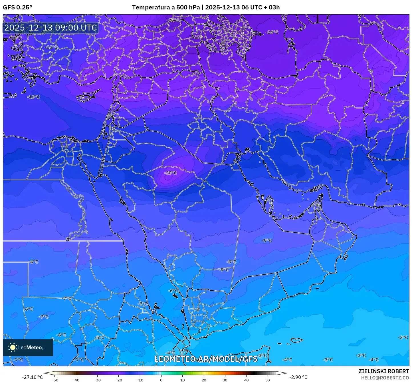 GFS model - Oriente Medio, Temperatura a 500 hPa