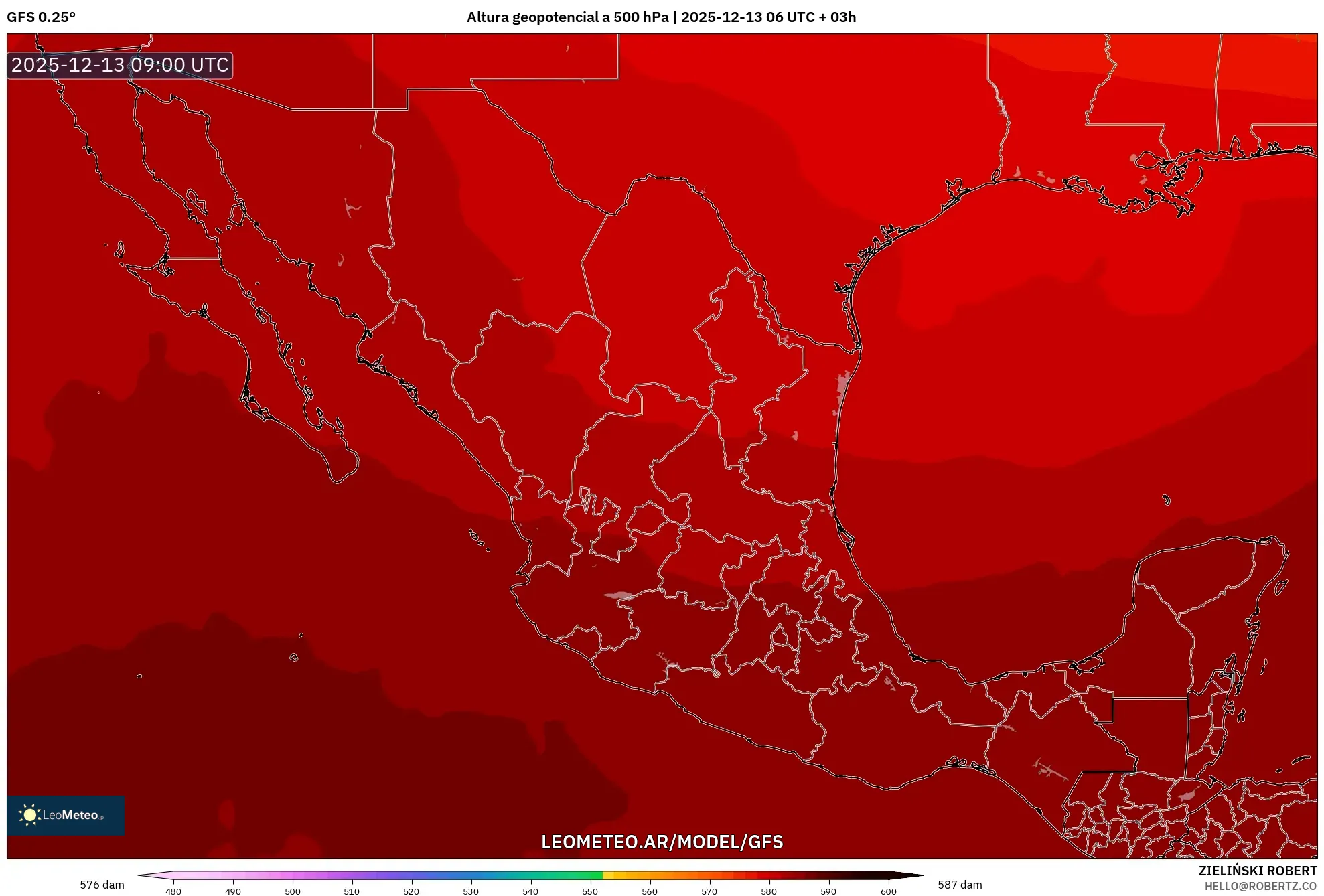 GFS model - México, Altura geopotencial a 500 hPa