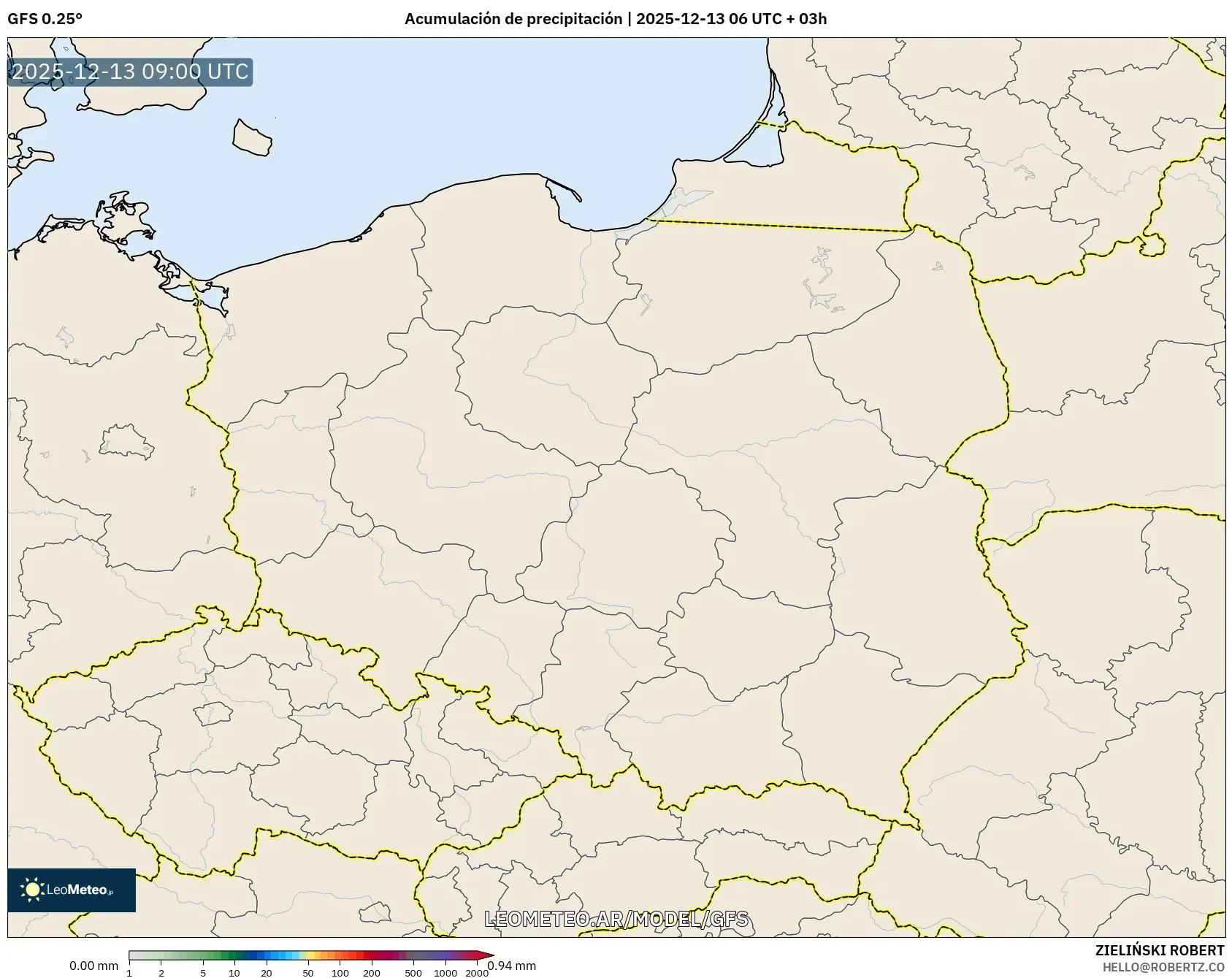 GFS model - Polonia, Acumulación de precipitación