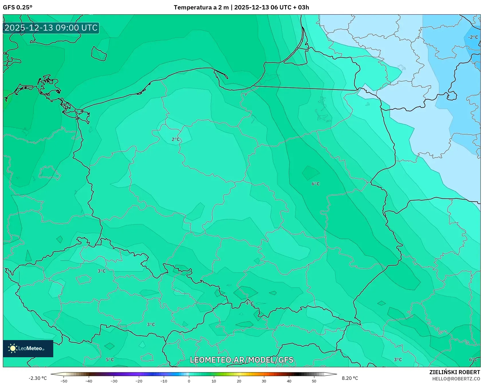 GFS model - Polonia, Temperatura a 2 m