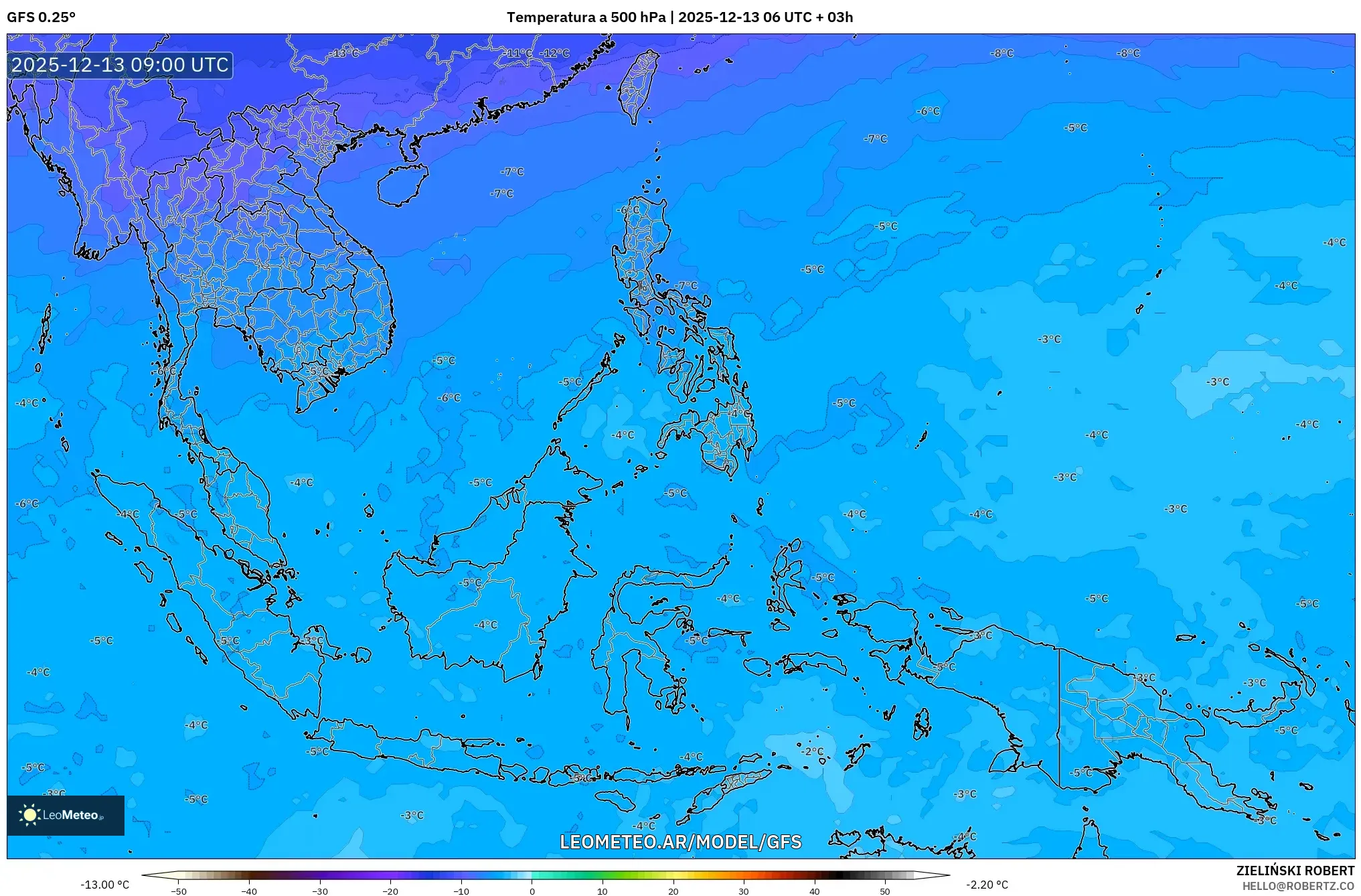 GFS model - Sudeste Asiático, Temperatura a 500 hPa