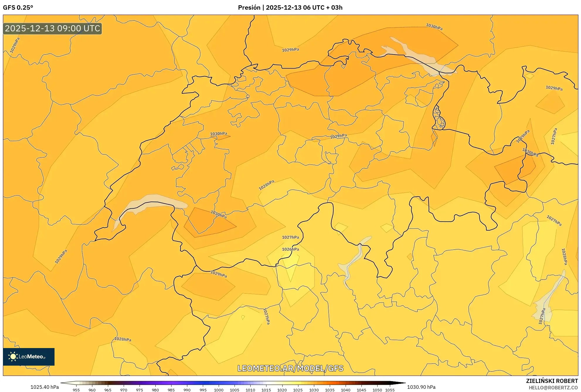 GFS model - Suiza, Presión